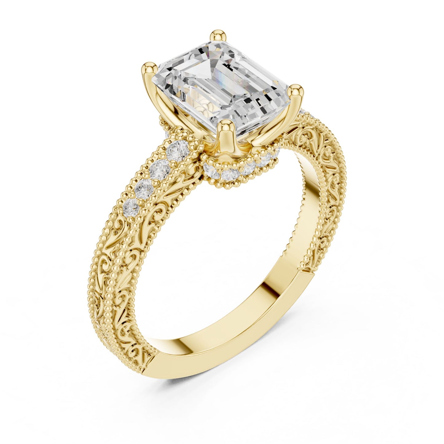 Emerald Lab Grown Diamond Vintage Engagement Ring