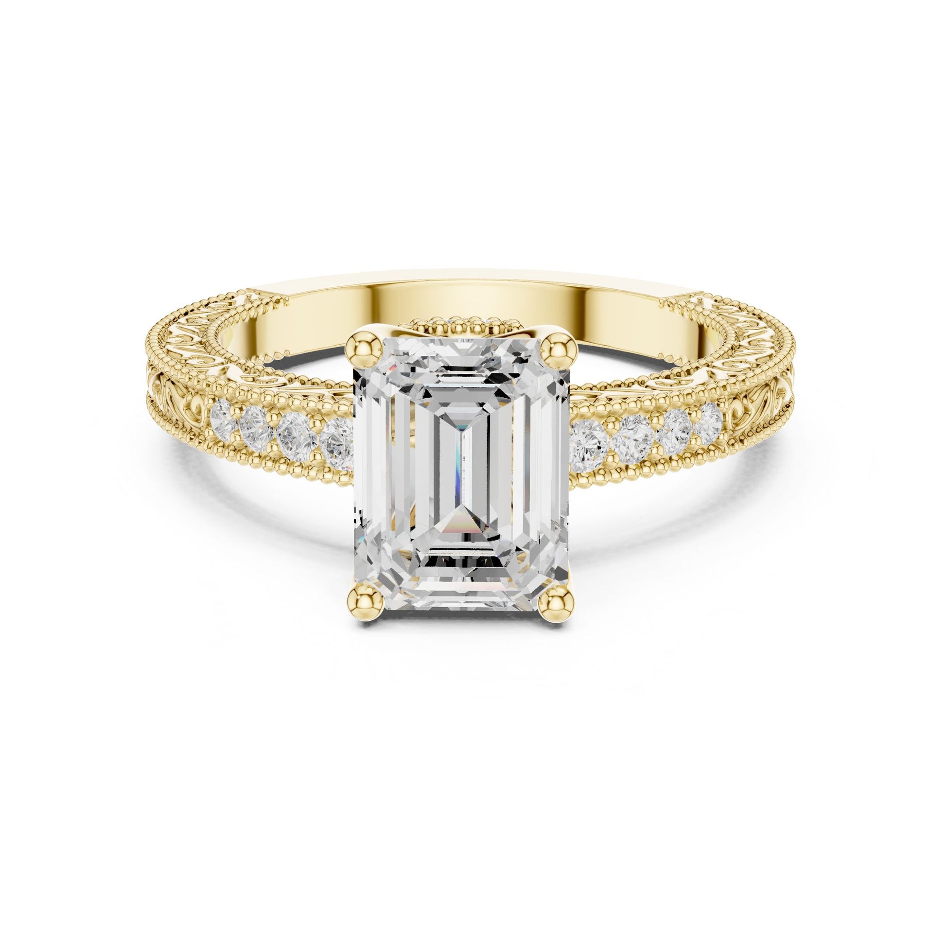 Emerald Lab Grown Diamond Vintage Engagement Ring
