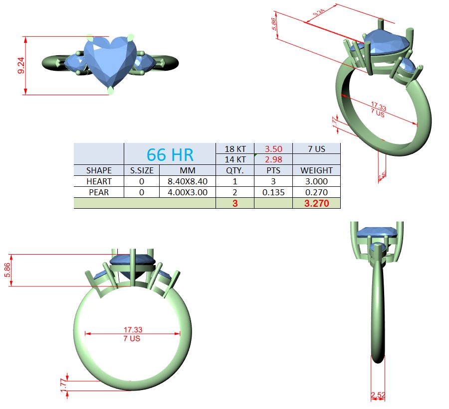 Heart Lab Grown Diamond Three-Stone Engagement Ring