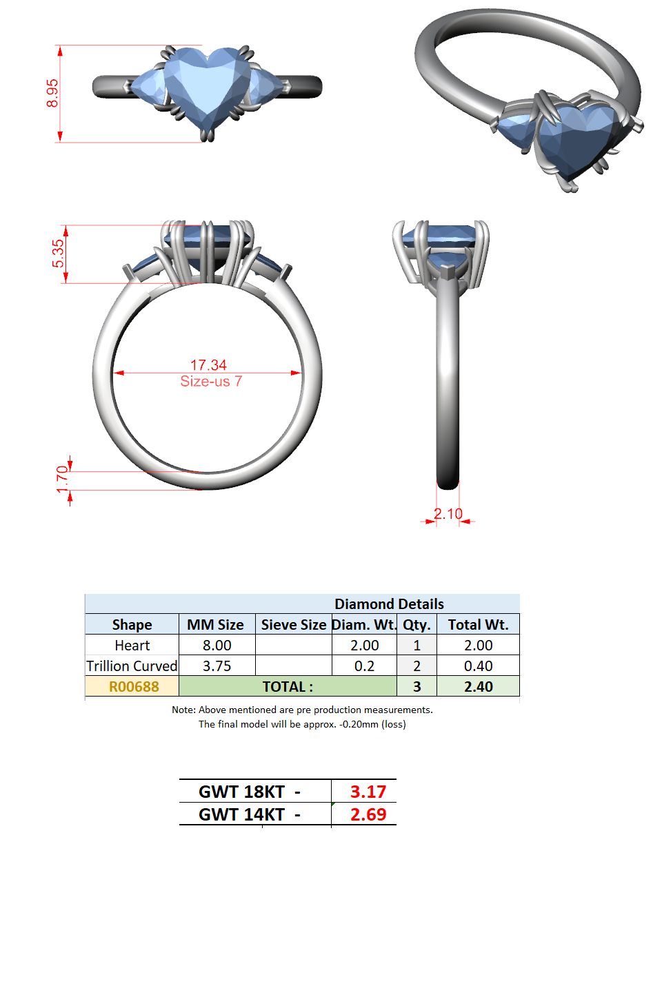 Heart Lab Grown Diamond Three-Stone Engagement Ring