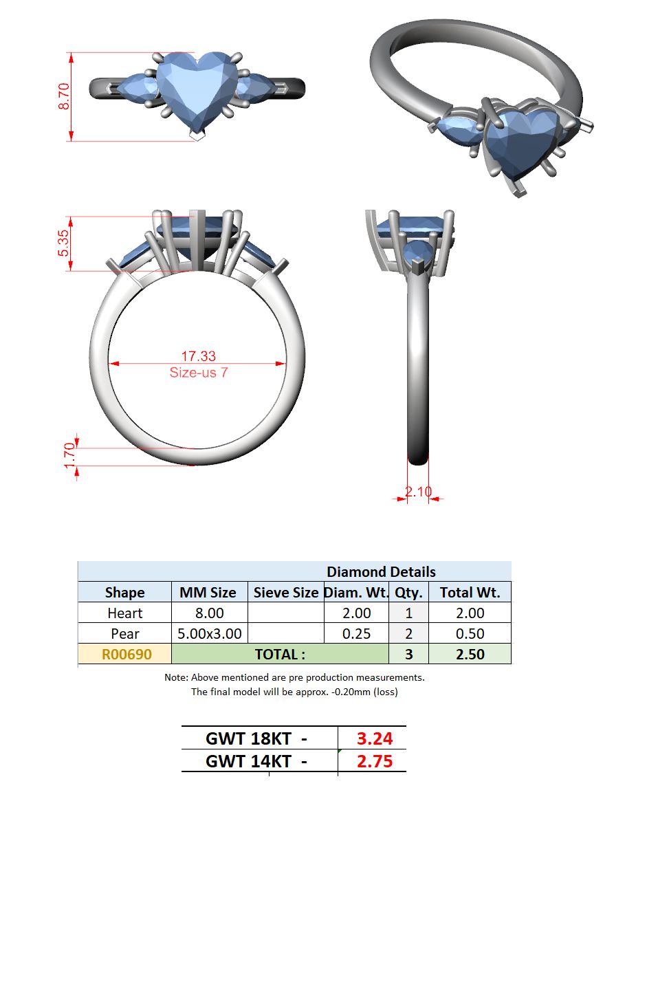 Heart Lab Grown Diamond Three-Stone Engagement Ring