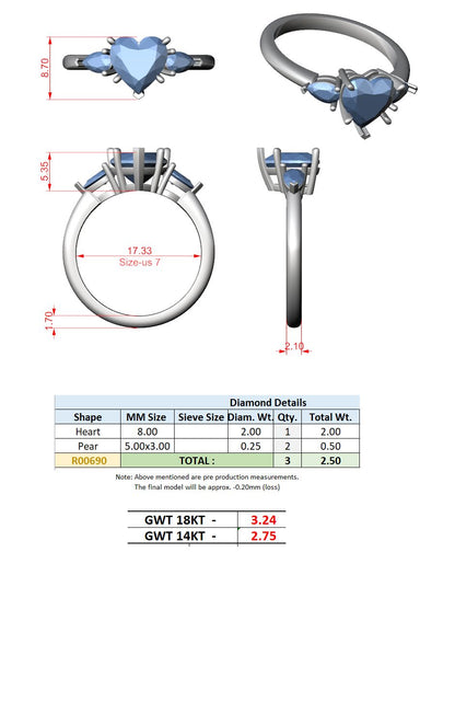 Heart Lab Grown Diamond Three-Stone Engagement Ring