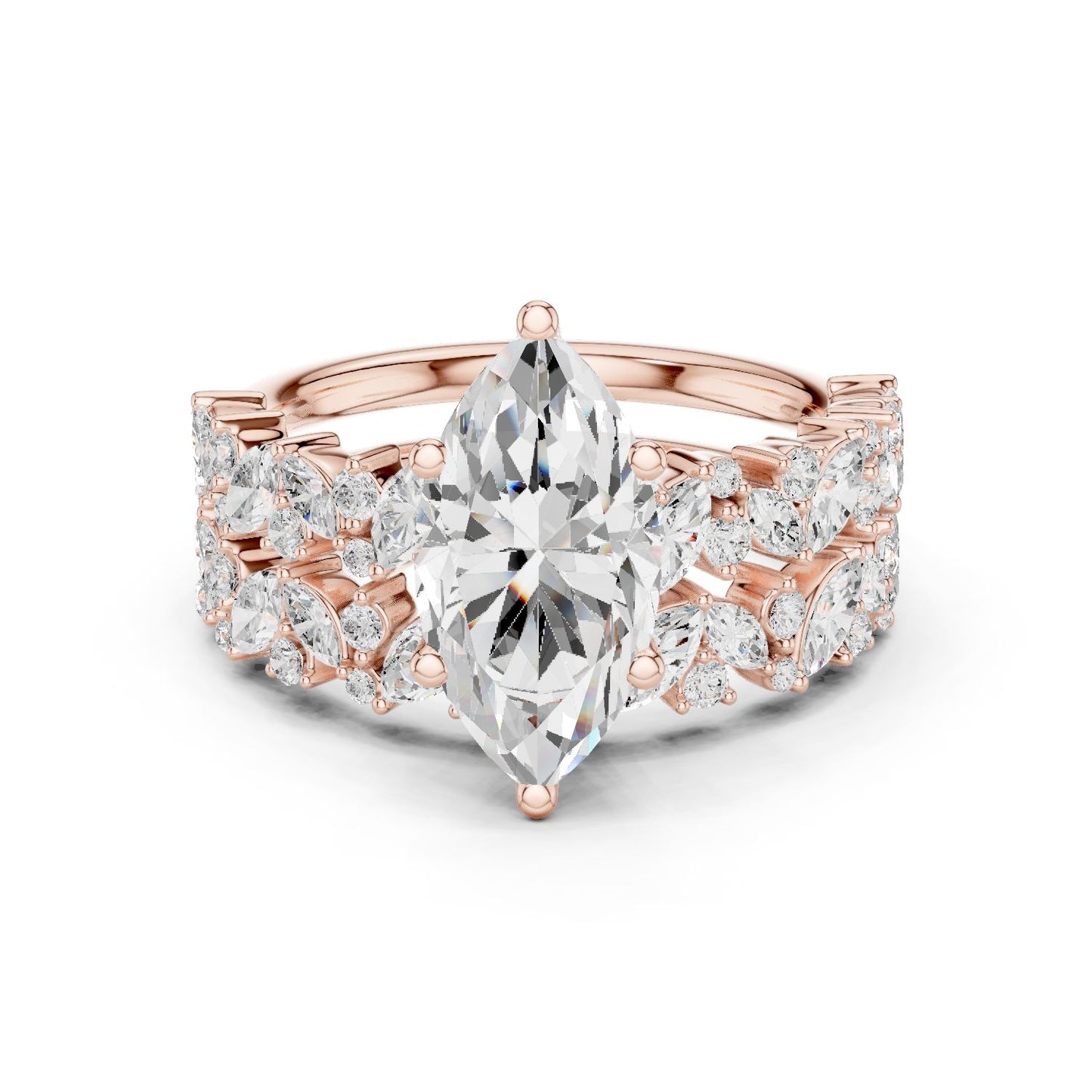 Marquise Lab Grown Diamond Side-Stone Engagement Ring