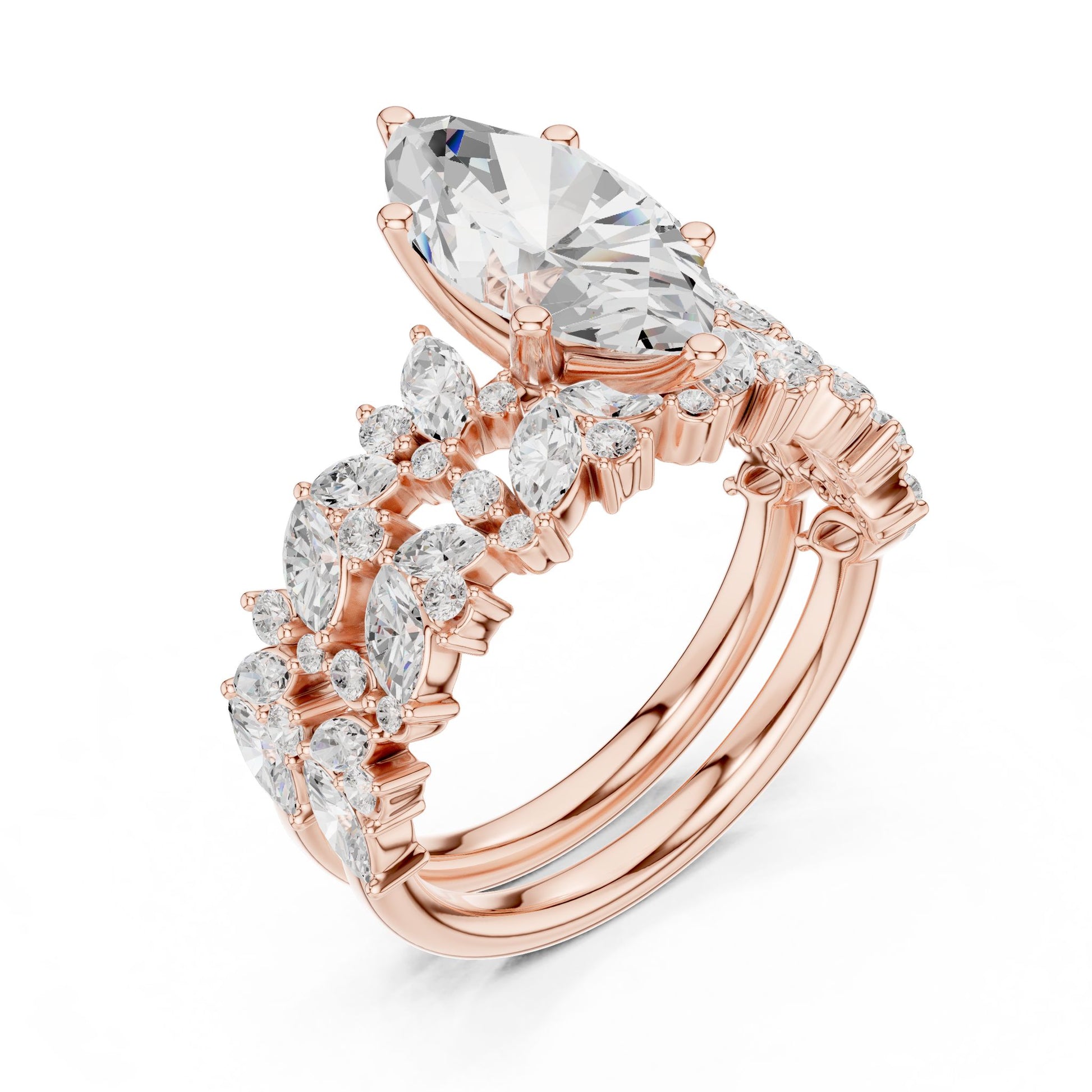 Marquise Lab Grown Diamond Side-Stone Engagement Ring