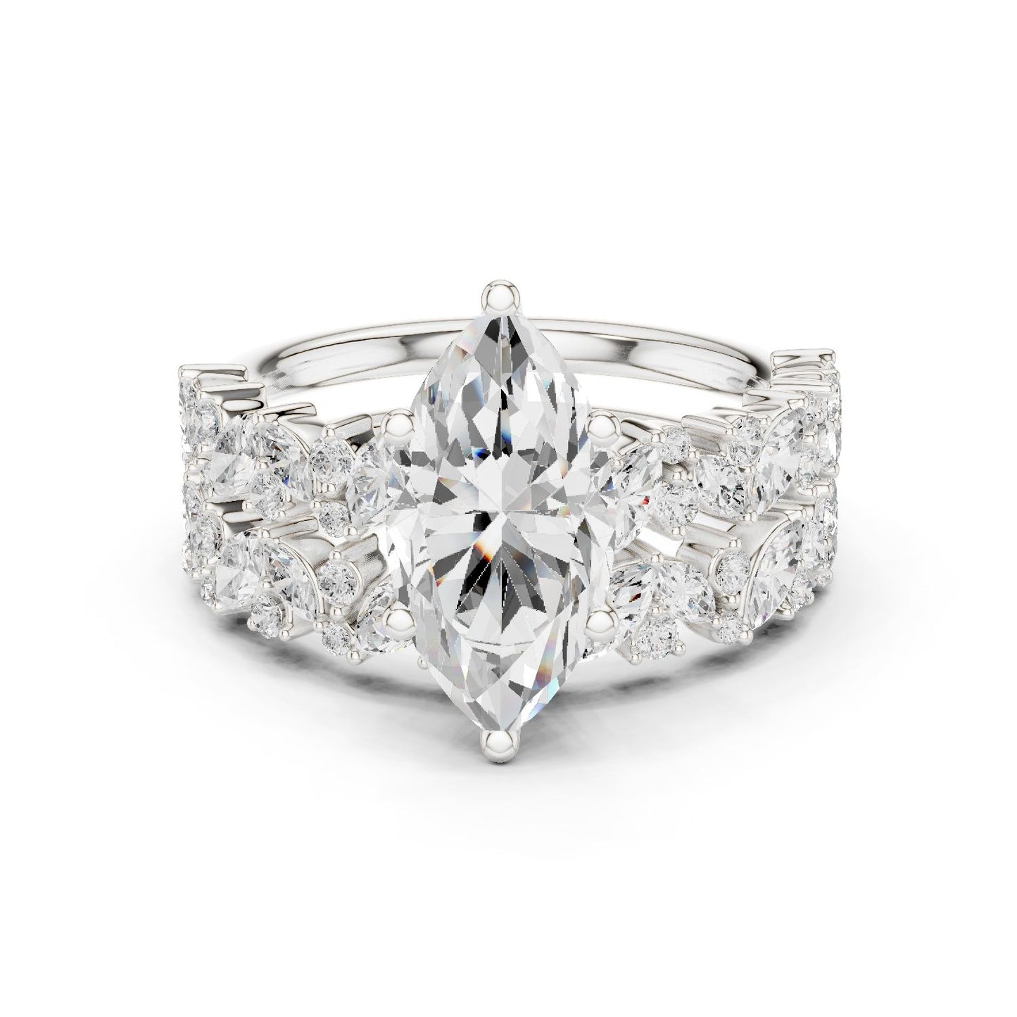 Marquise Lab Grown Diamond Side-Stone Engagement Ring