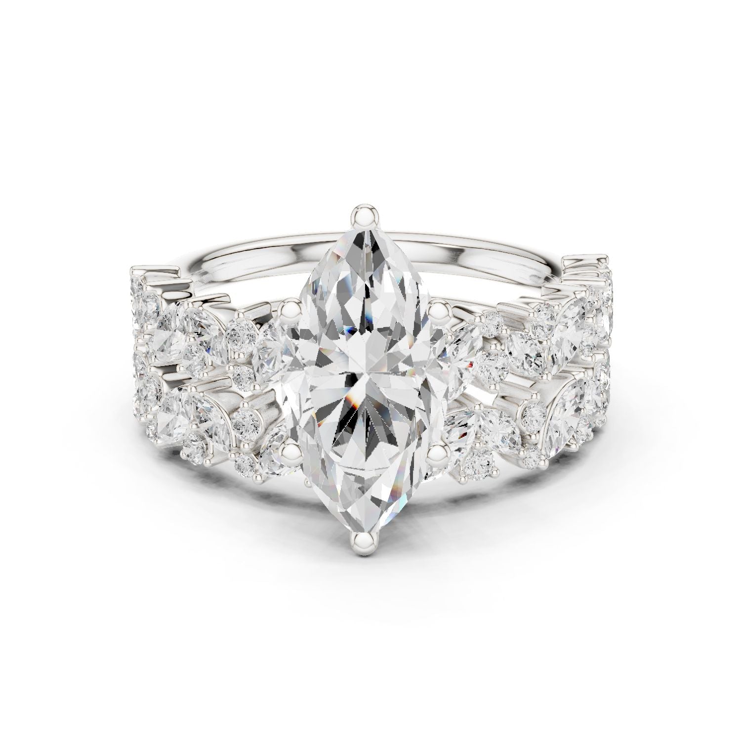 Marquise Lab Grown Diamond Side-Stone Engagement Ring