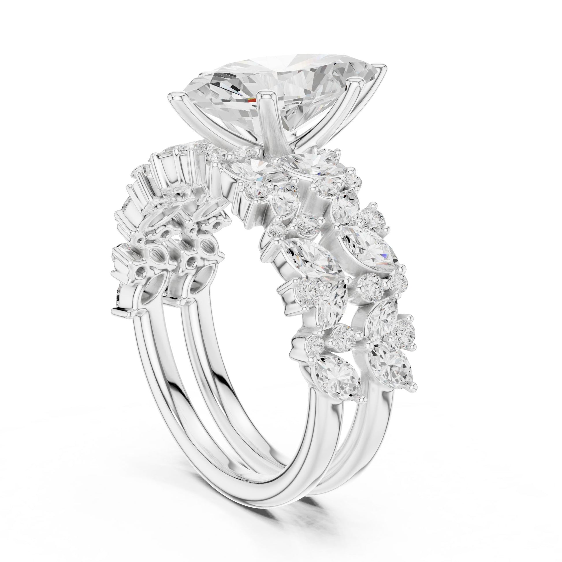 Marquise Lab Grown Diamond Side-Stone Engagement Ring