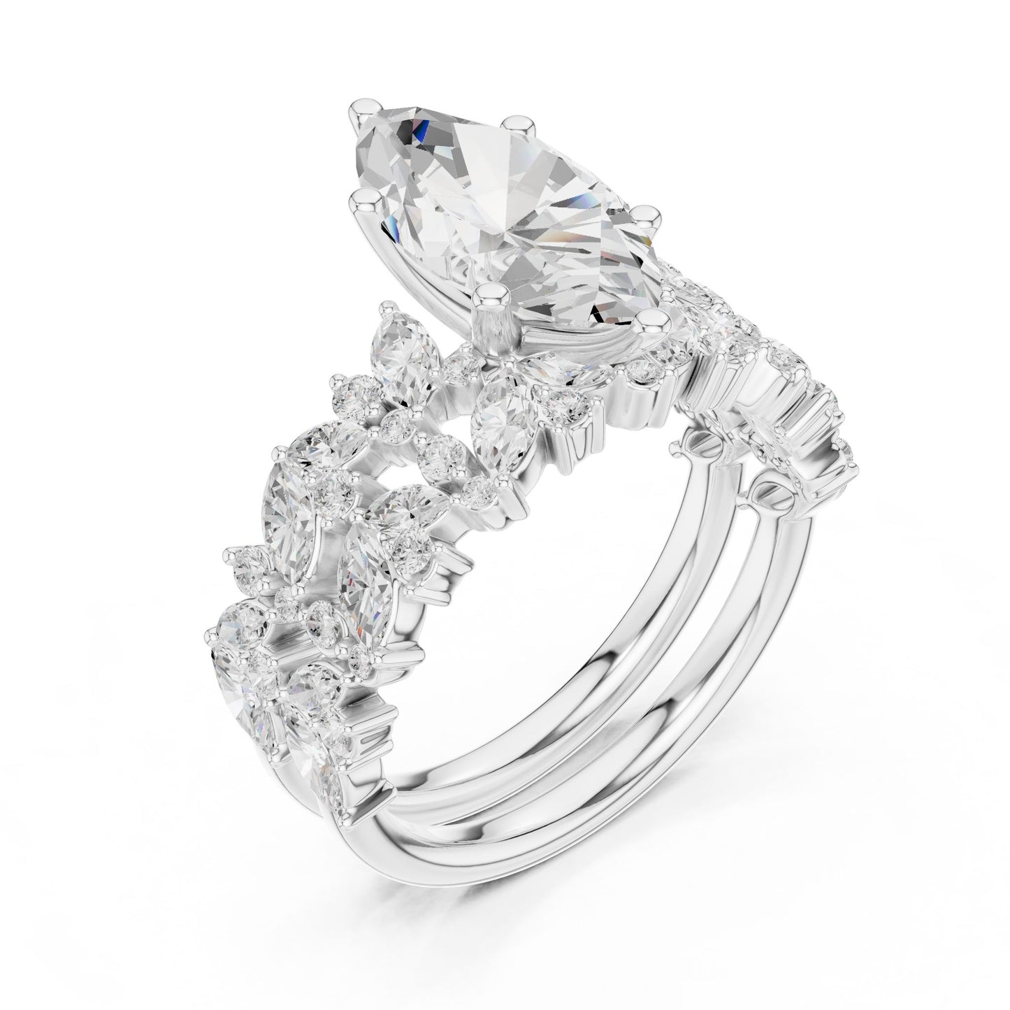 Marquise Lab Grown Diamond Side-Stone Engagement Ring