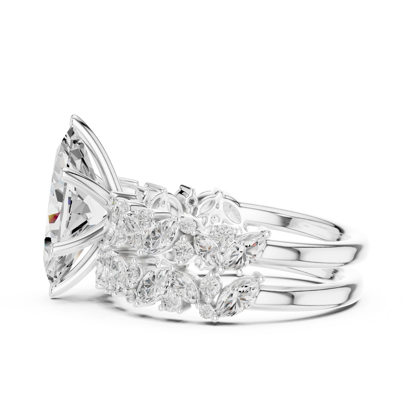 Marquise Lab Grown Diamond Side-Stone Engagement Ring