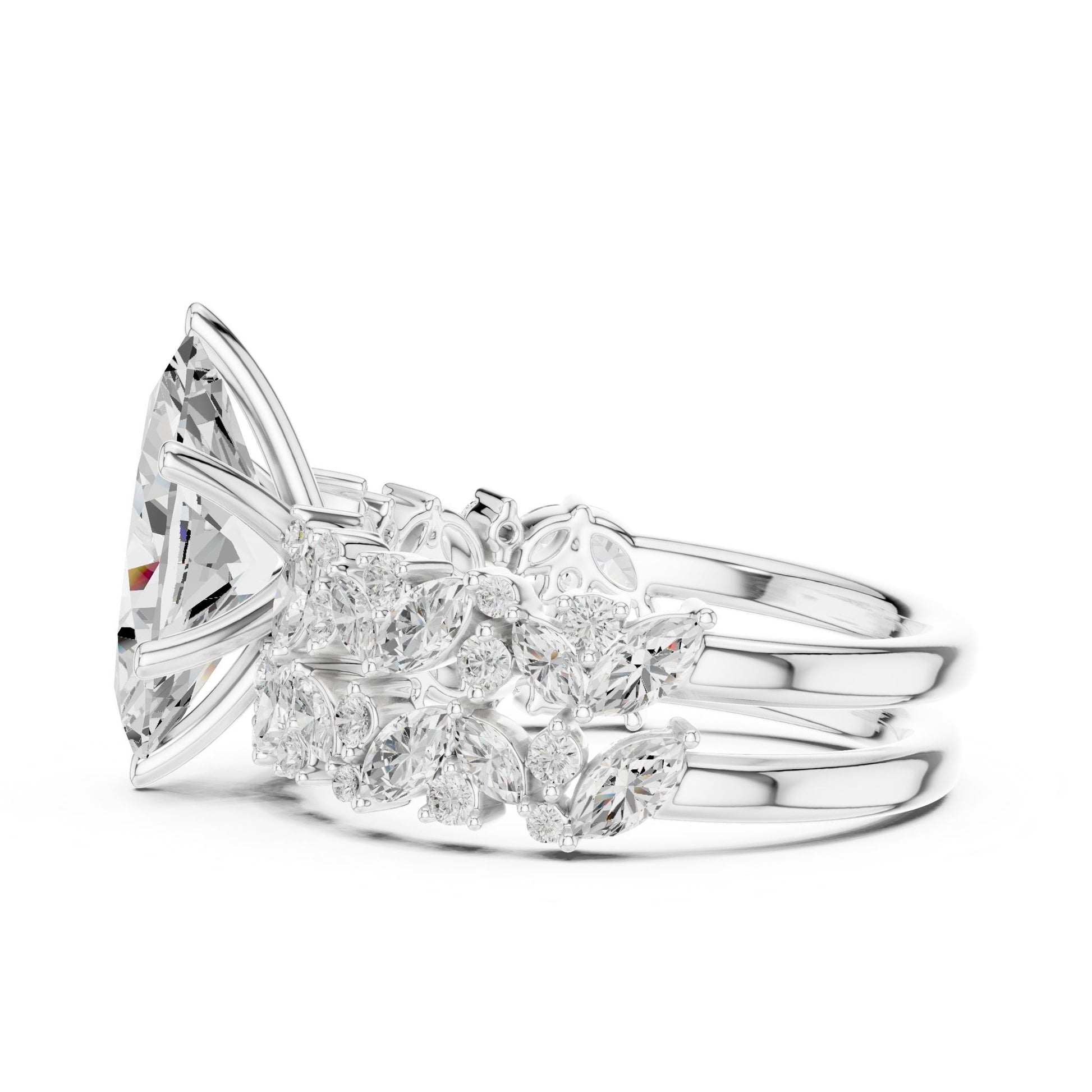 Marquise Lab Grown Diamond Side-Stone Engagement Ring