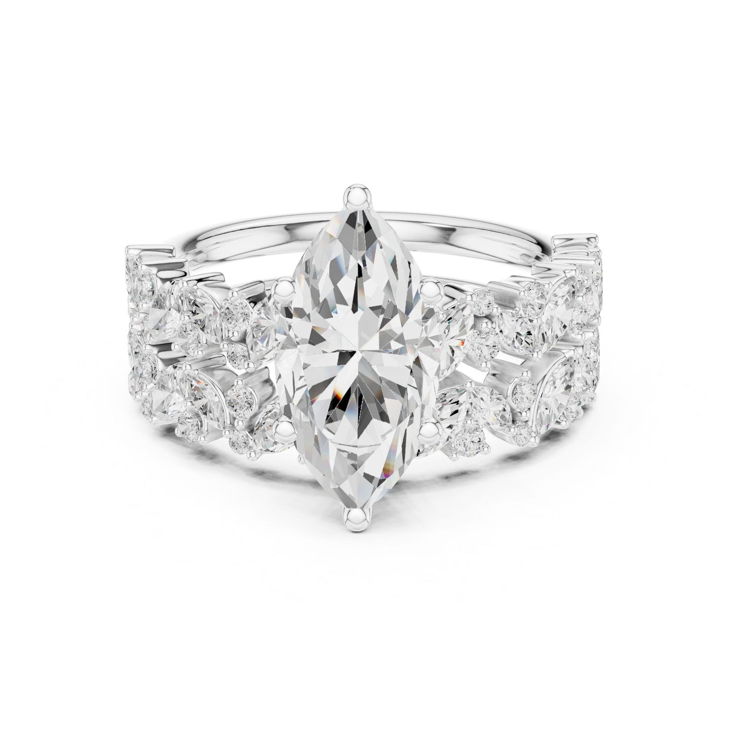 Marquise Lab Grown Diamond Side-Stone Engagement Ring