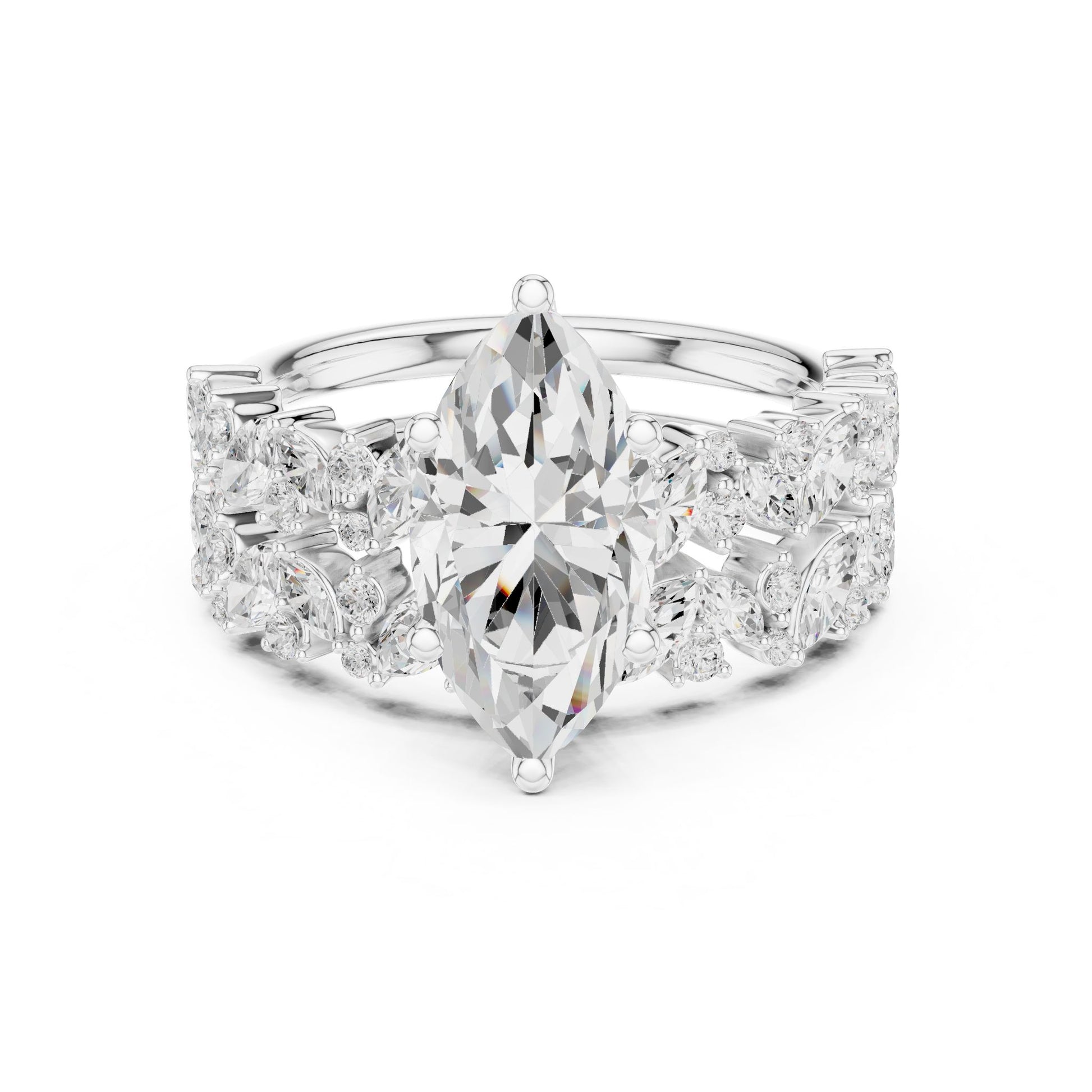 Marquise Lab Grown Diamond Side-Stone Engagement Ring
