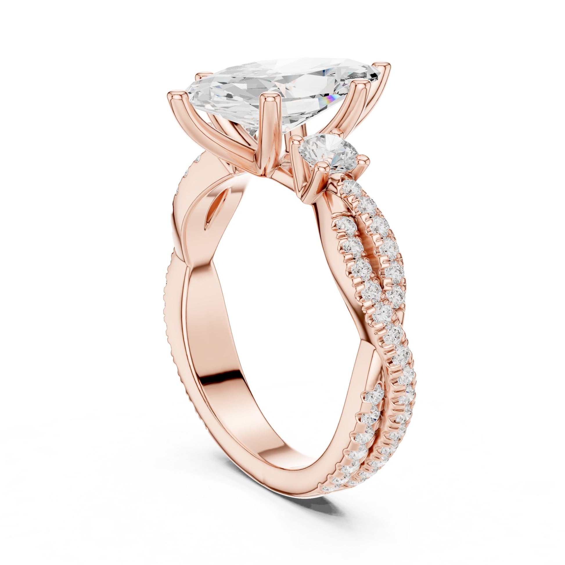 Marquise Lab Grown Diamond Side-Stone Engagement Ring