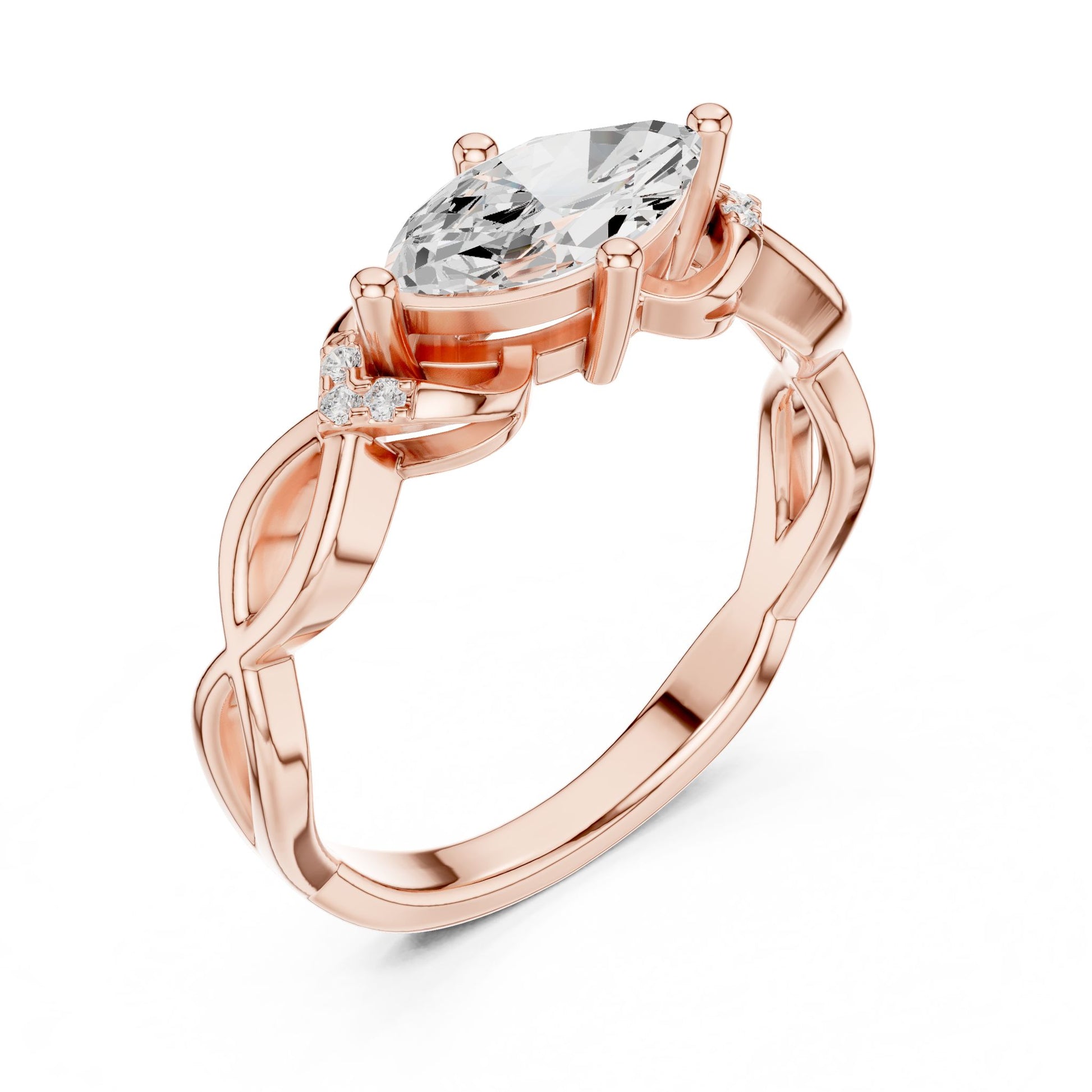 Marquise Lab Grown Diamond Side-Stone Engagement Ring