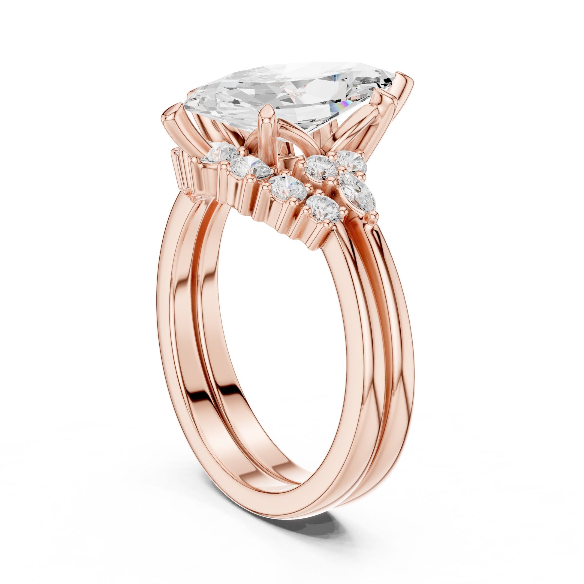Marquise Lab Grown Diamond Side-Stone Engagement Ring