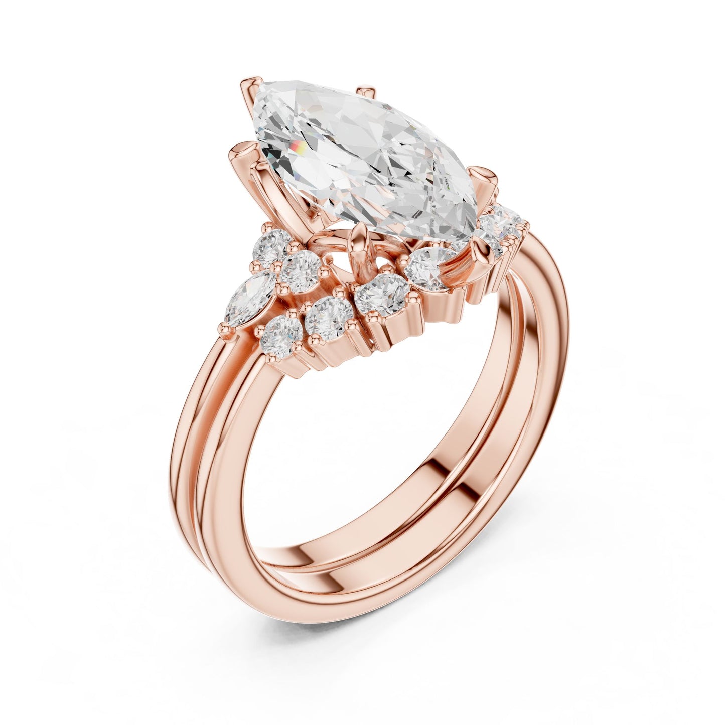 Marquise Lab Grown Diamond Side-Stone Engagement Ring
