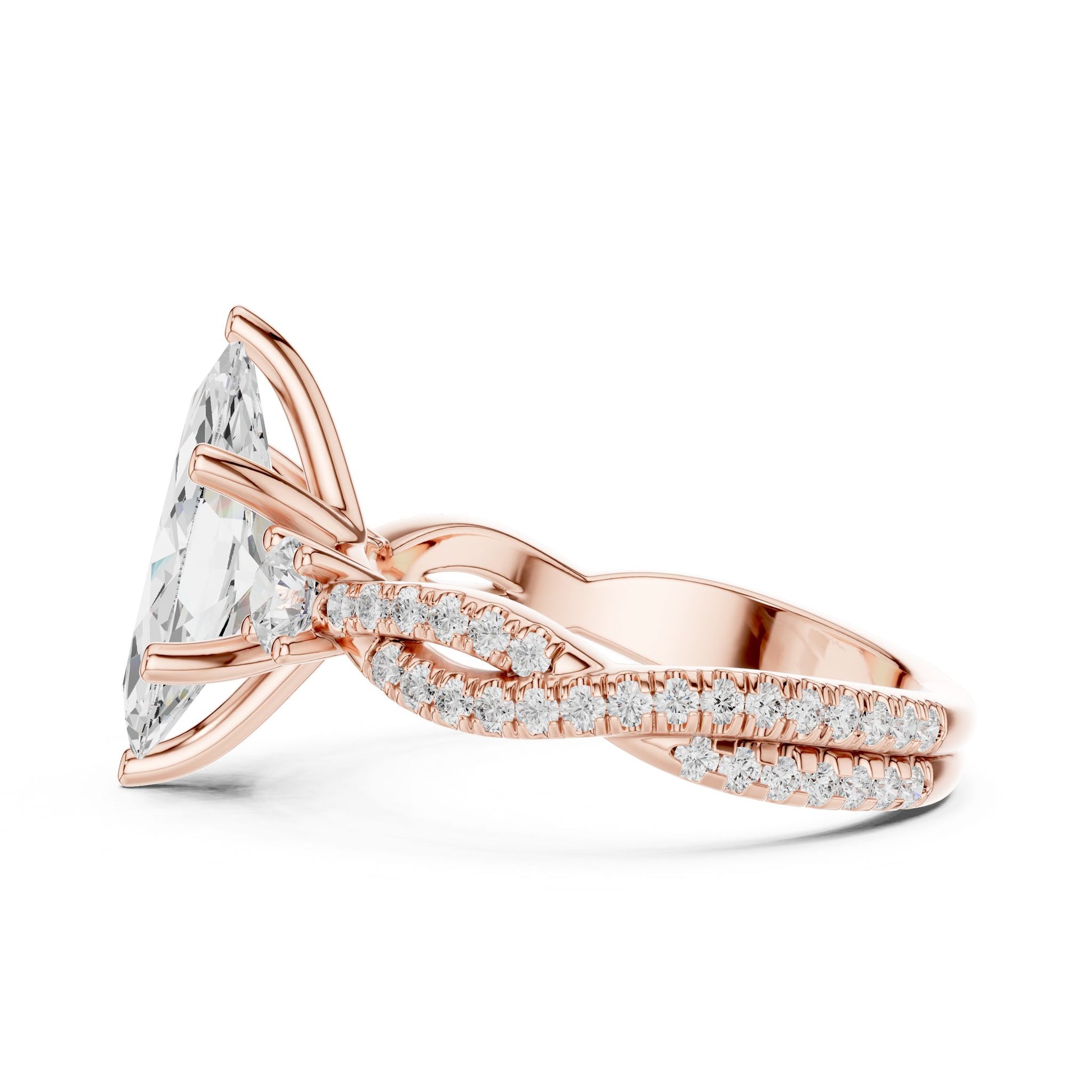 Marquise Lab Grown Diamond Side-Stone Engagement Ring