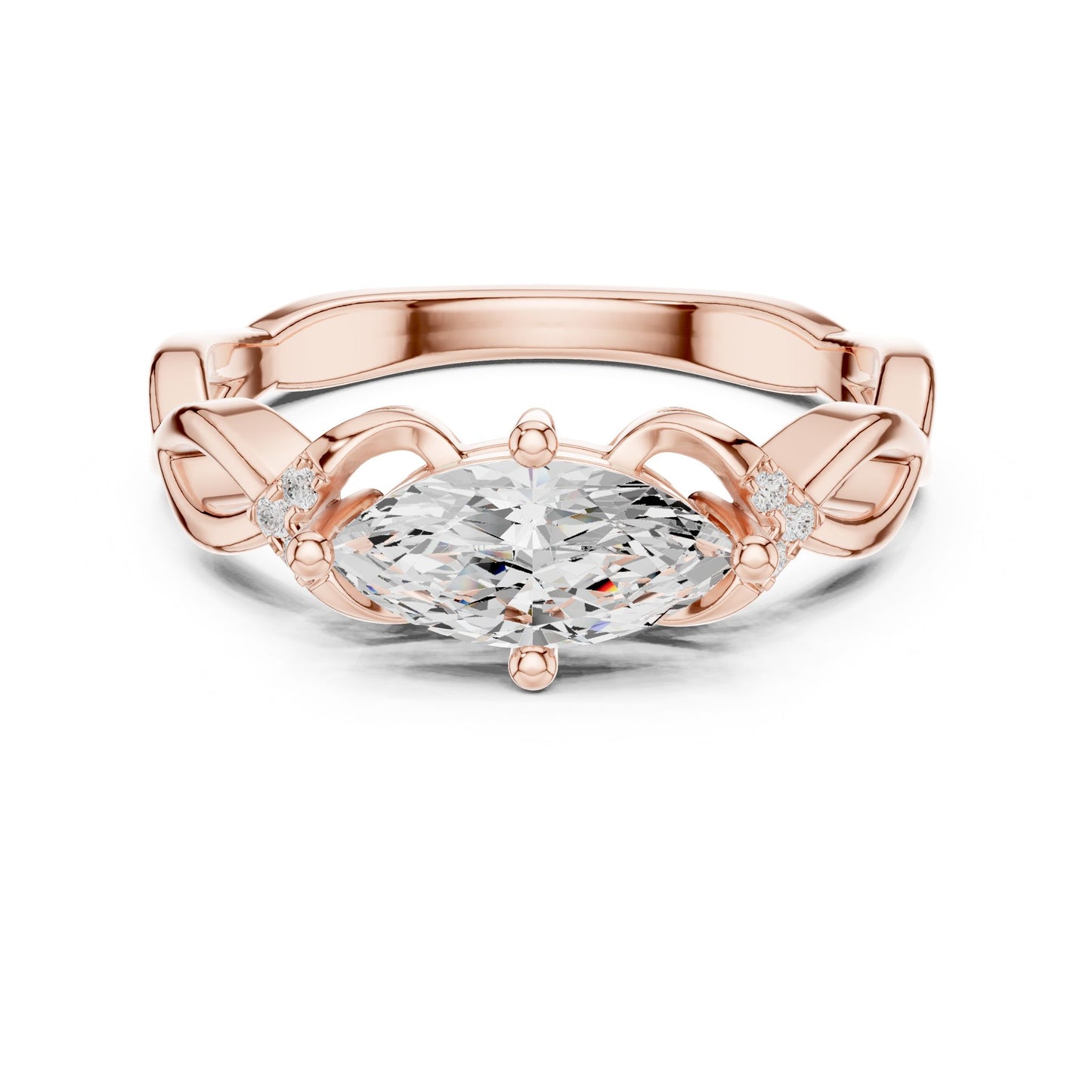 Marquise Lab Grown Diamond Side-Stone Engagement Ring