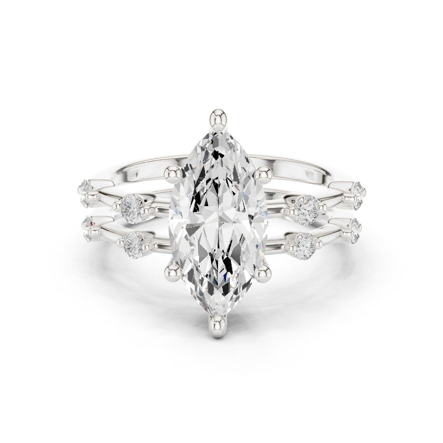 Marquise Lab Grown Diamond Side-Stone Engagement Ring