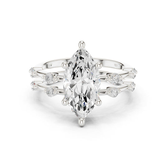 Marquise Lab Grown Diamond Side-Stone Engagement Ring