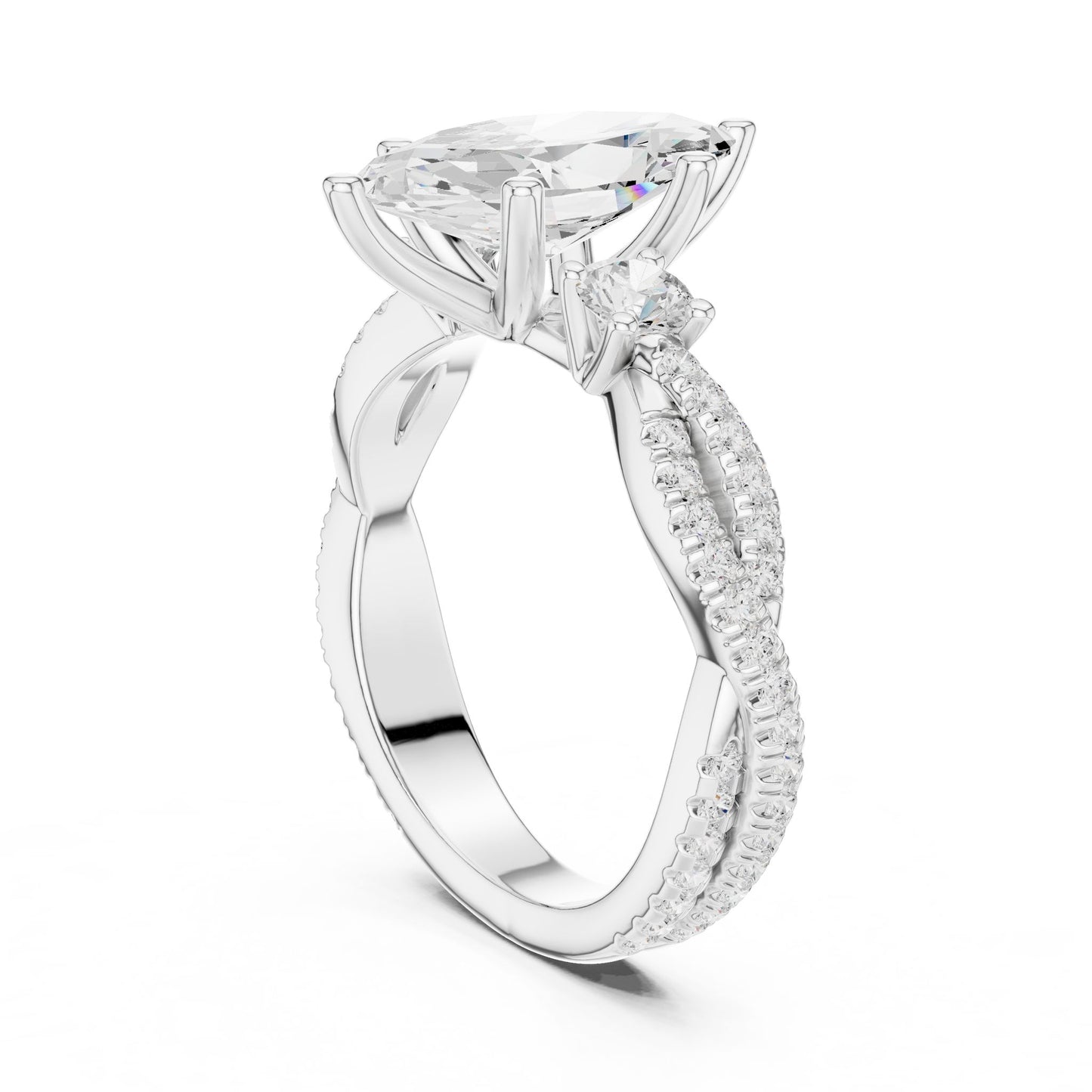 Marquise Lab Grown Diamond Side-Stone Engagement Ring