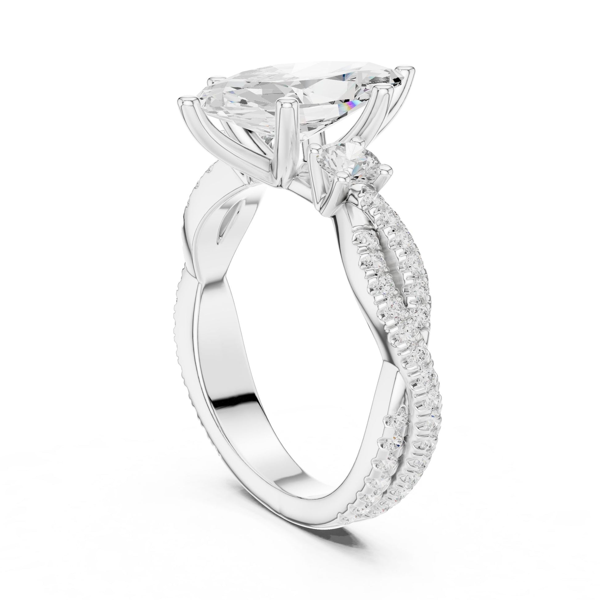 Marquise Lab Grown Diamond Side-Stone Engagement Ring