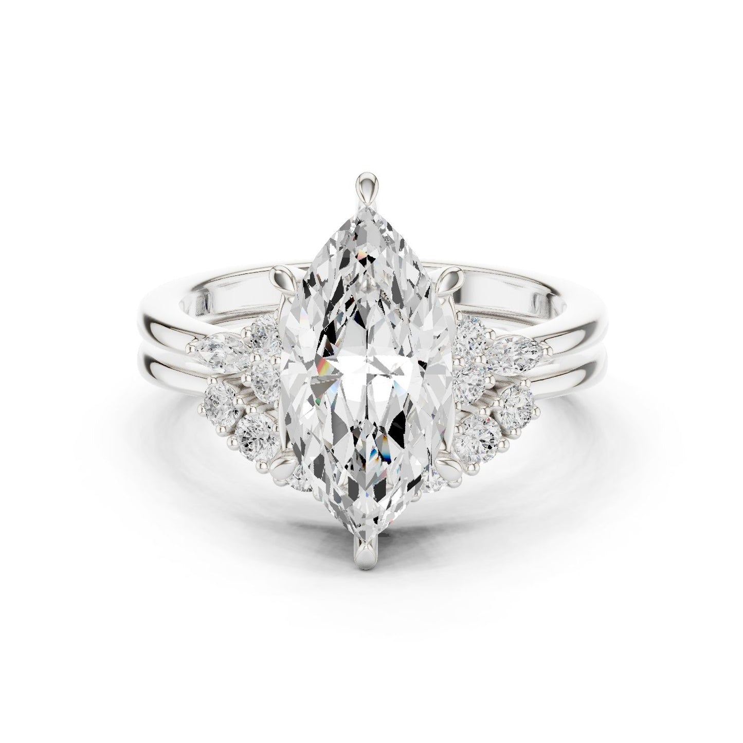 Marquise Lab Grown Diamond Side-Stone Engagement Ring