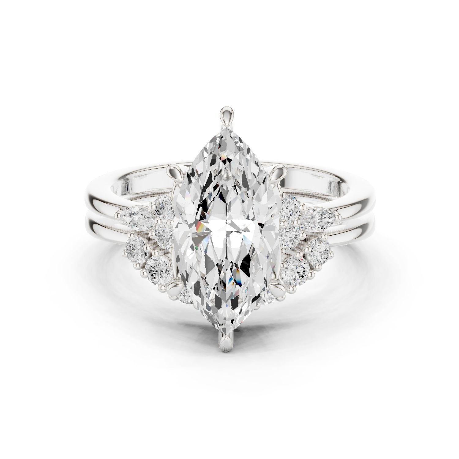 Marquise Lab Grown Diamond Side-Stone Engagement Ring