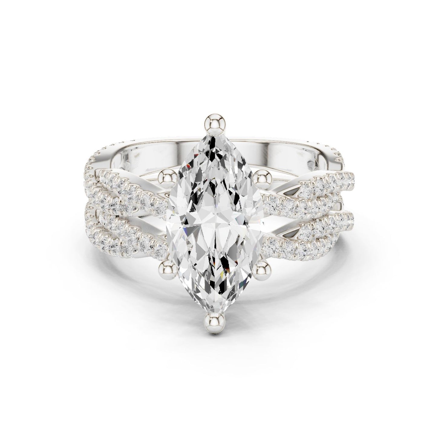 Marquise Lab Grown Diamond Side-Stone Engagement Ring