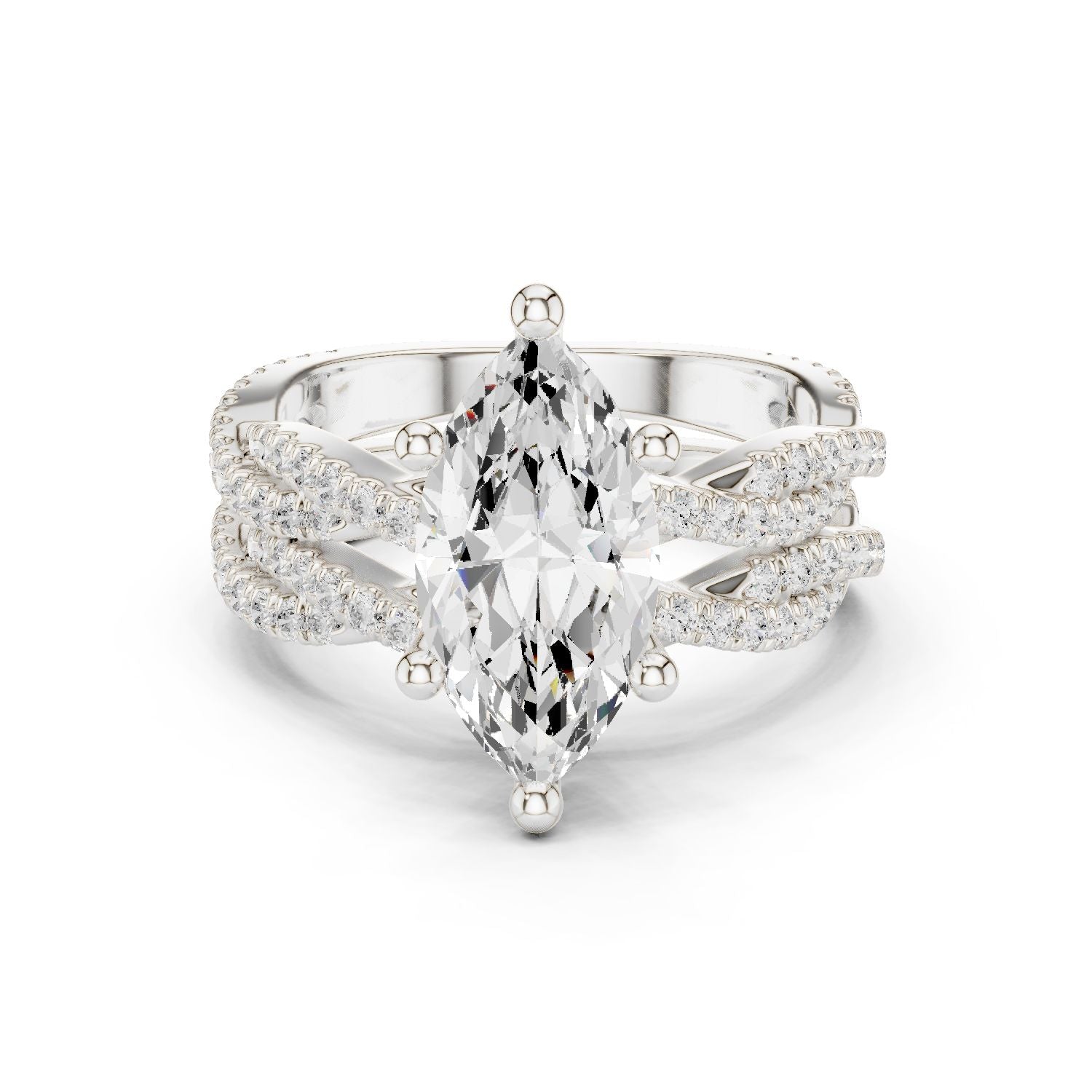 Marquise Lab Grown Diamond Side-Stone Engagement Ring