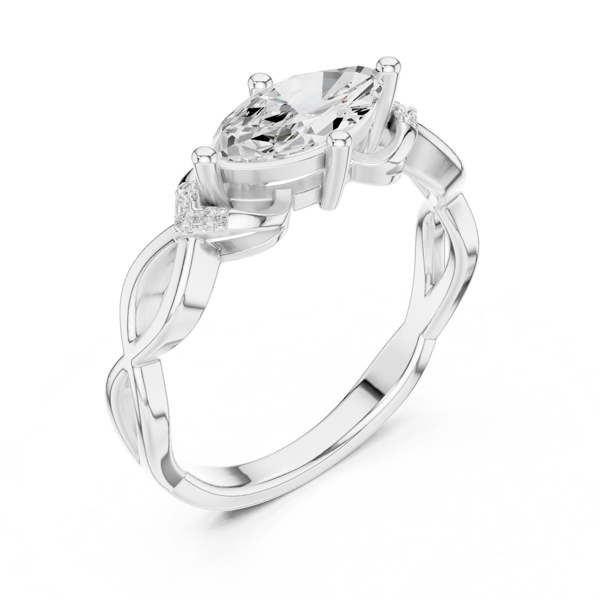 Marquise Lab Grown Diamond Side-Stone Engagement Ring