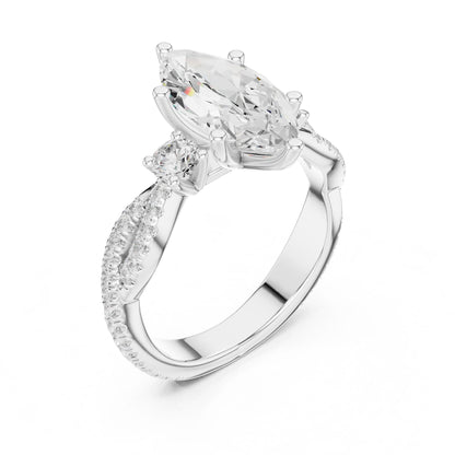 Marquise Lab Grown Diamond Side-Stone Engagement Ring