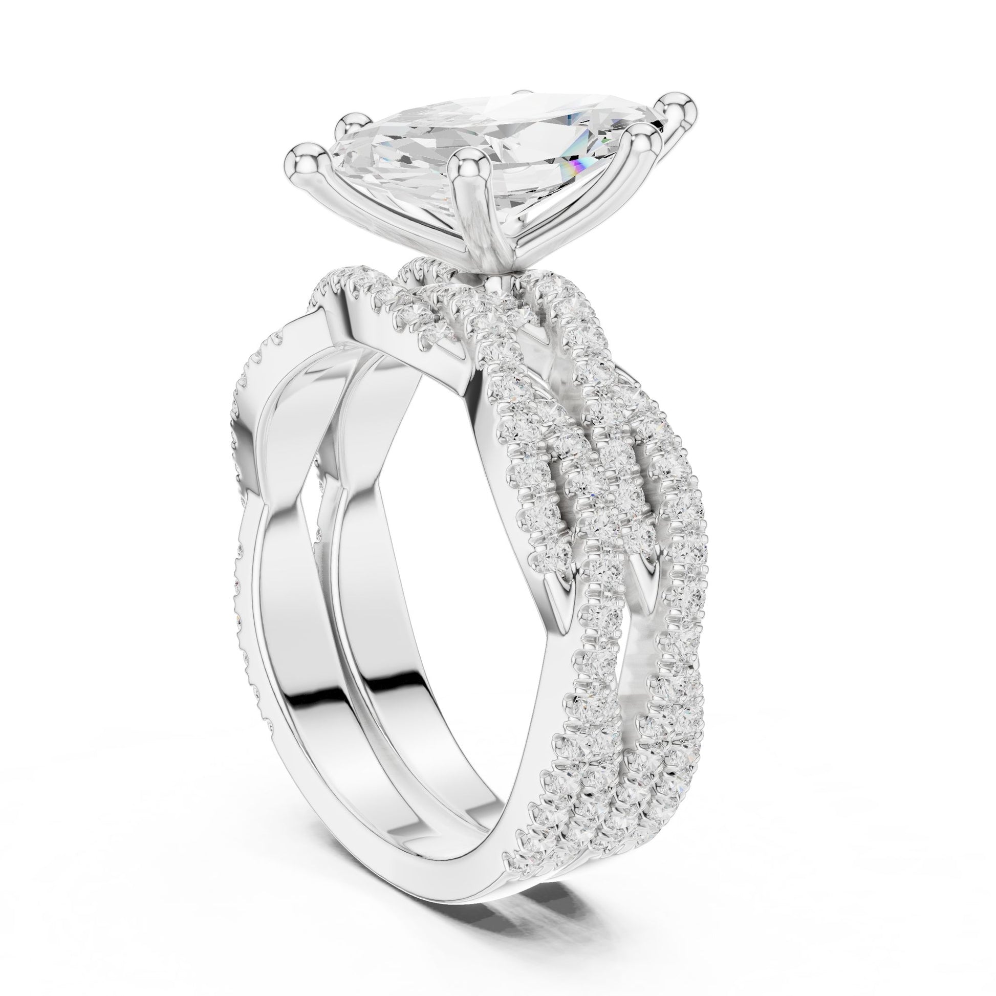 Marquise Lab Grown Diamond Side-Stone Engagement Ring