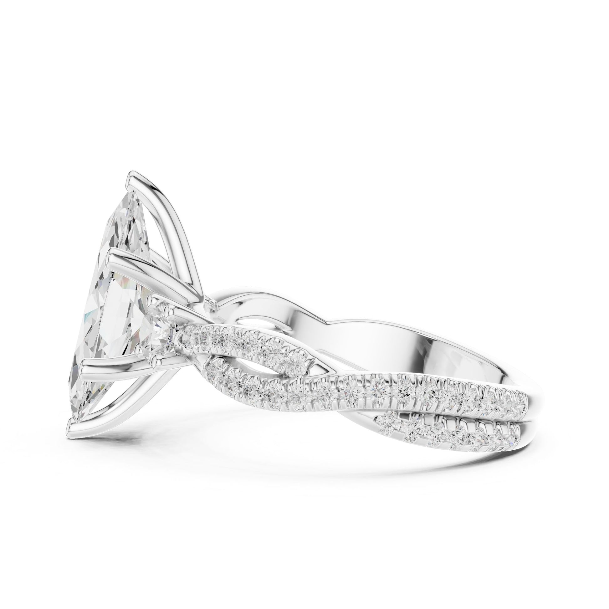 Marquise Lab Grown Diamond Side-Stone Engagement Ring