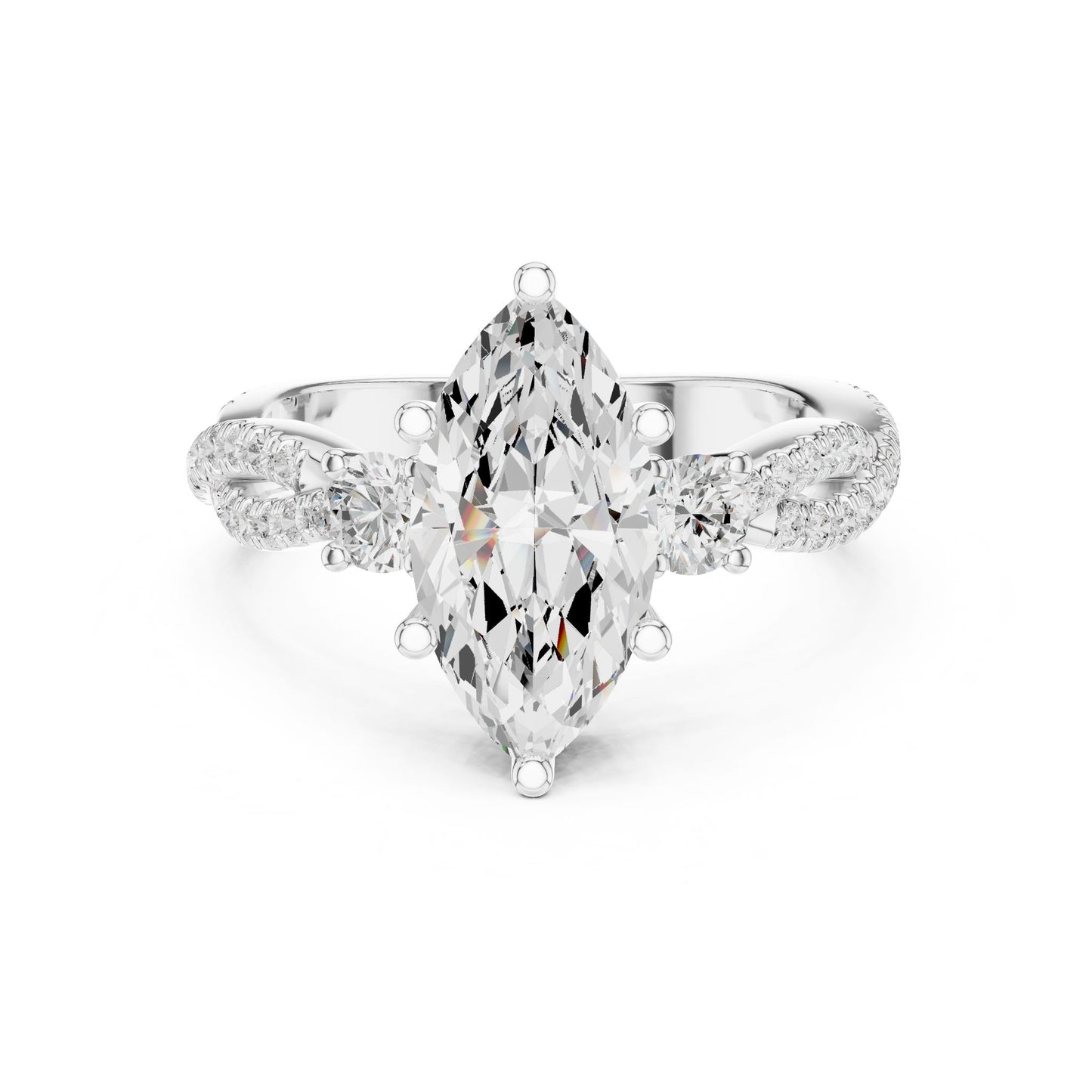Marquise Lab Grown Diamond Side-Stone Engagement Ring