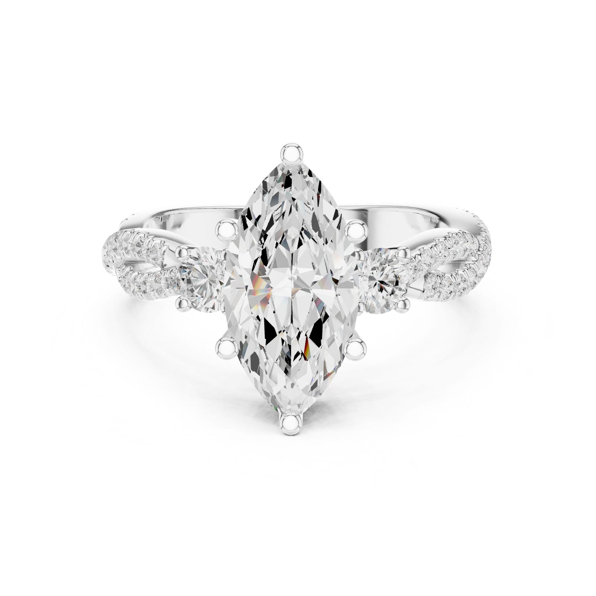 Marquise Lab Grown Diamond Side-Stone Engagement Ring