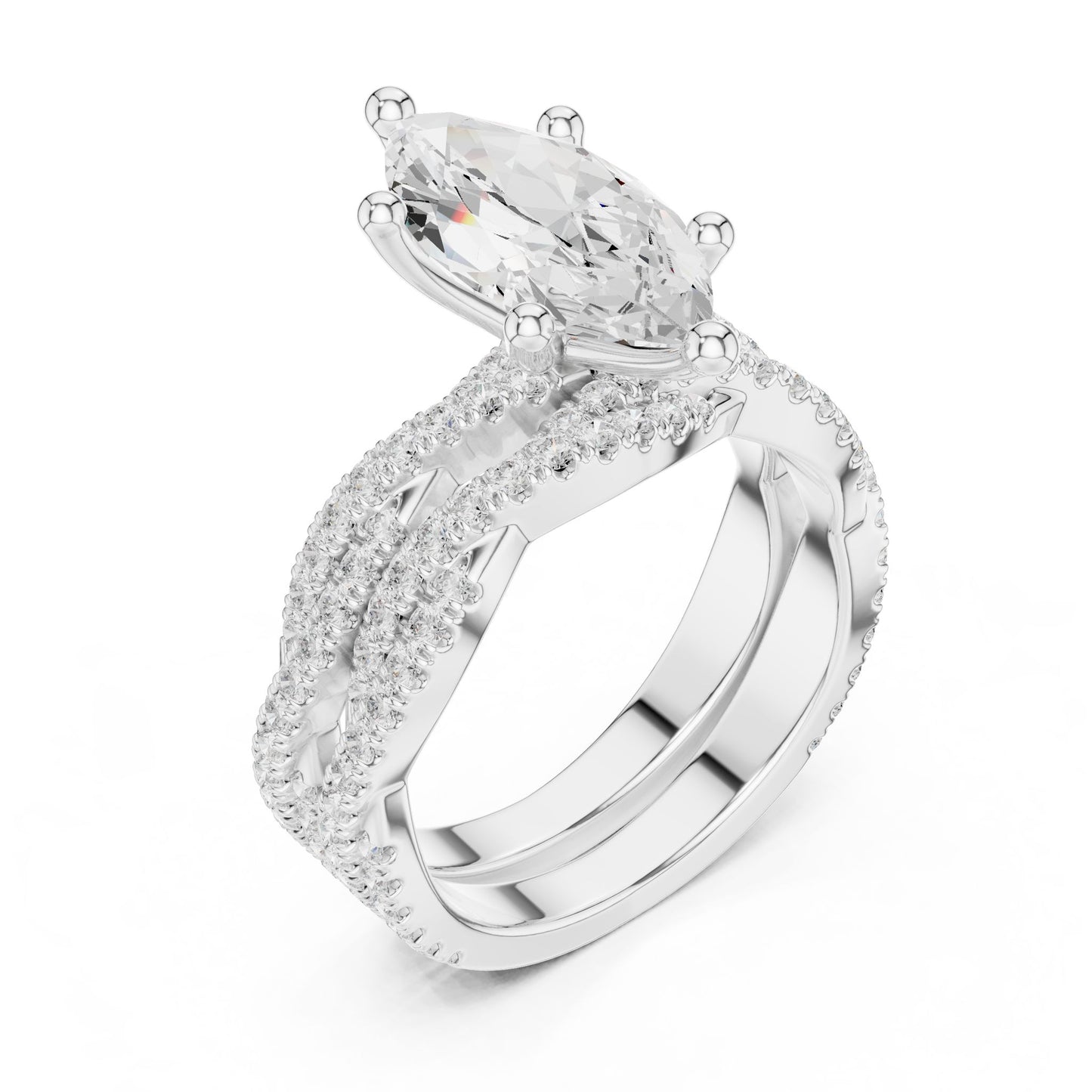 Marquise Lab Grown Diamond Side-Stone Engagement Ring