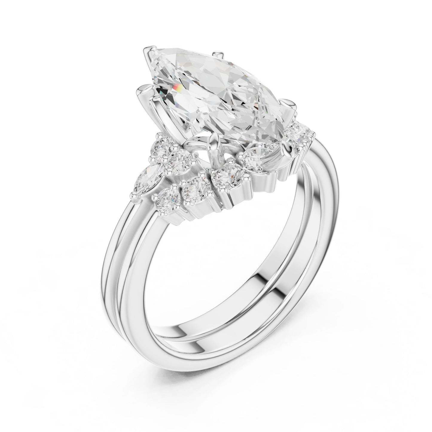 Marquise Lab Grown Diamond Side-Stone Engagement Ring