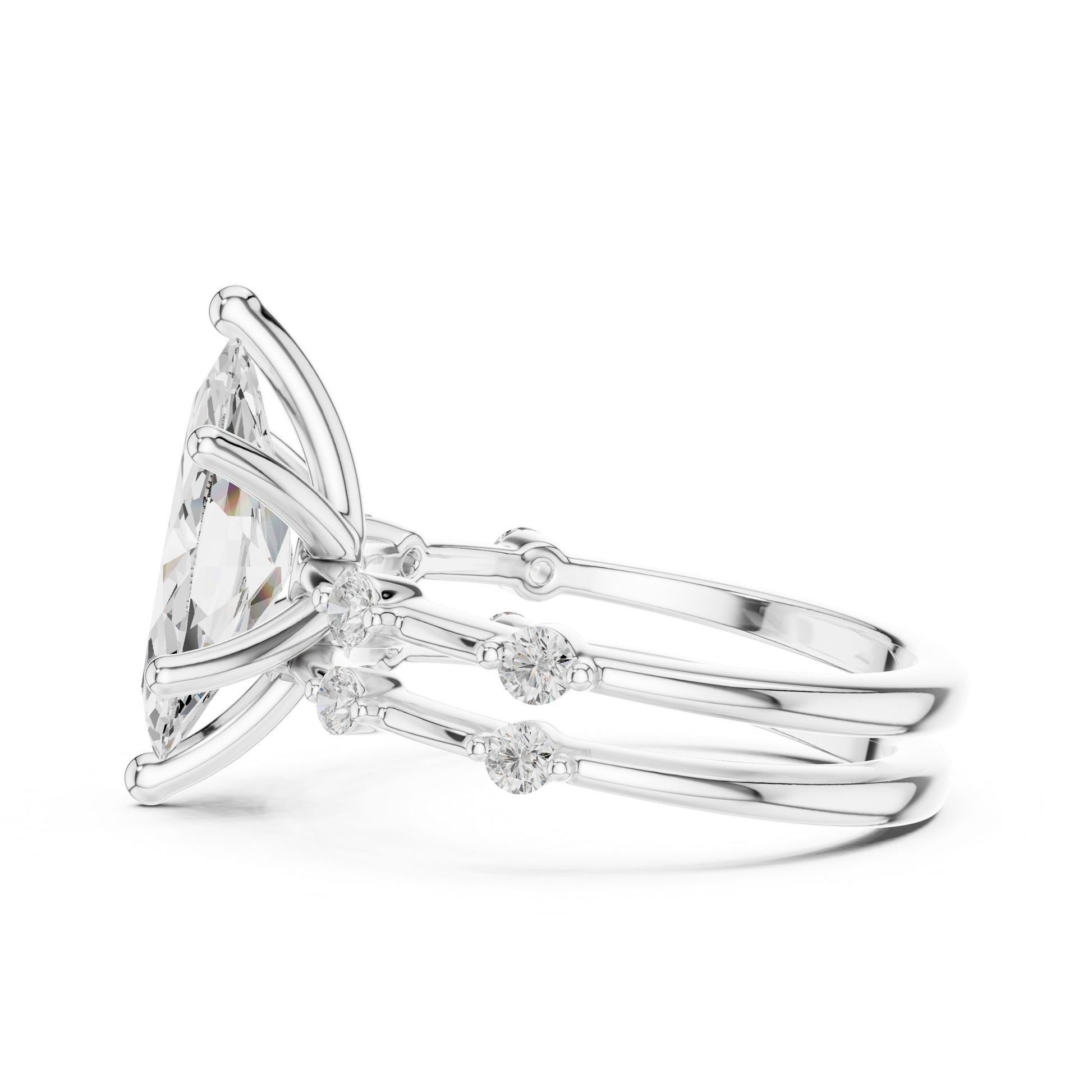 Marquise Lab Grown Diamond Side-Stone Engagement Ring