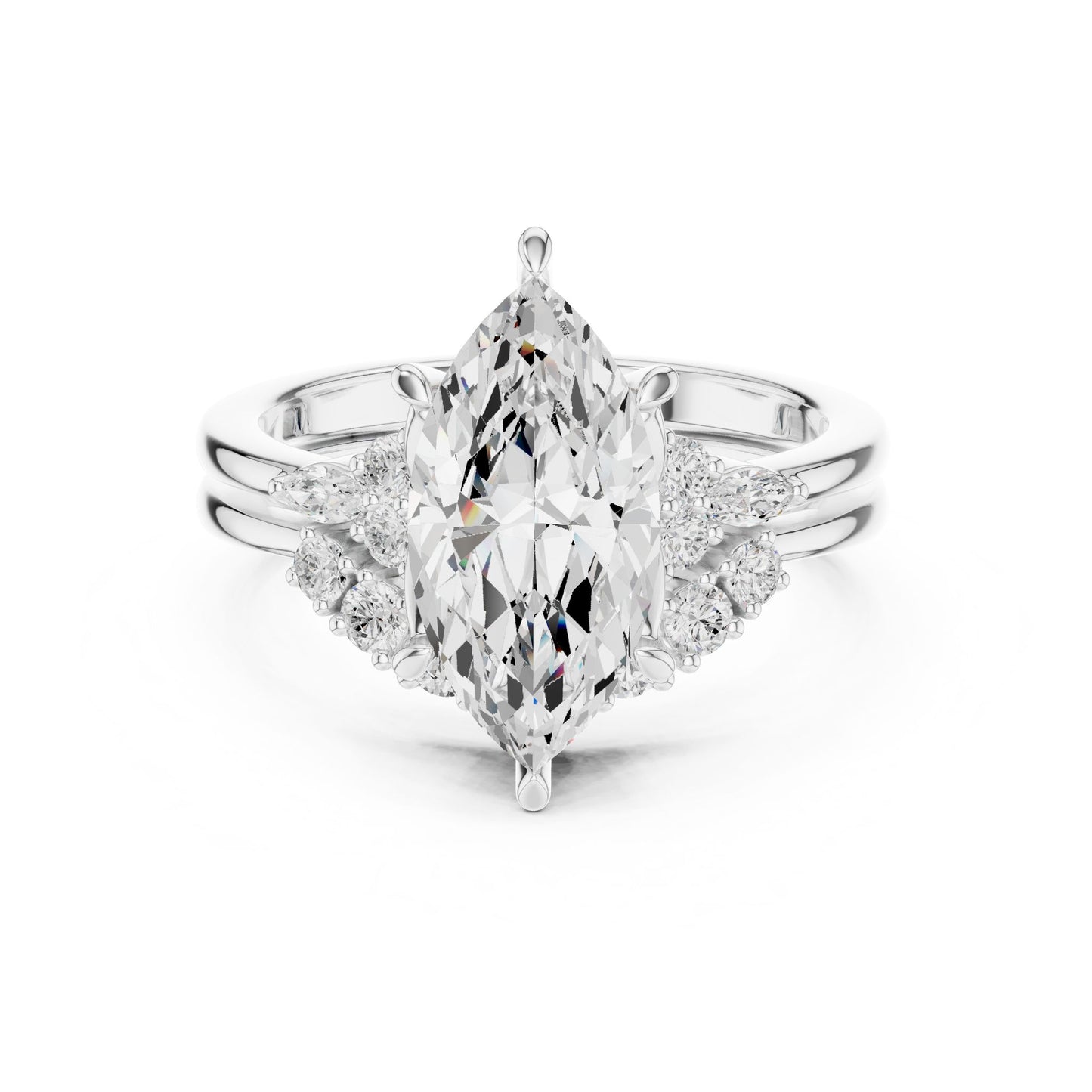 Marquise Lab Grown Diamond Side-Stone Engagement Ring