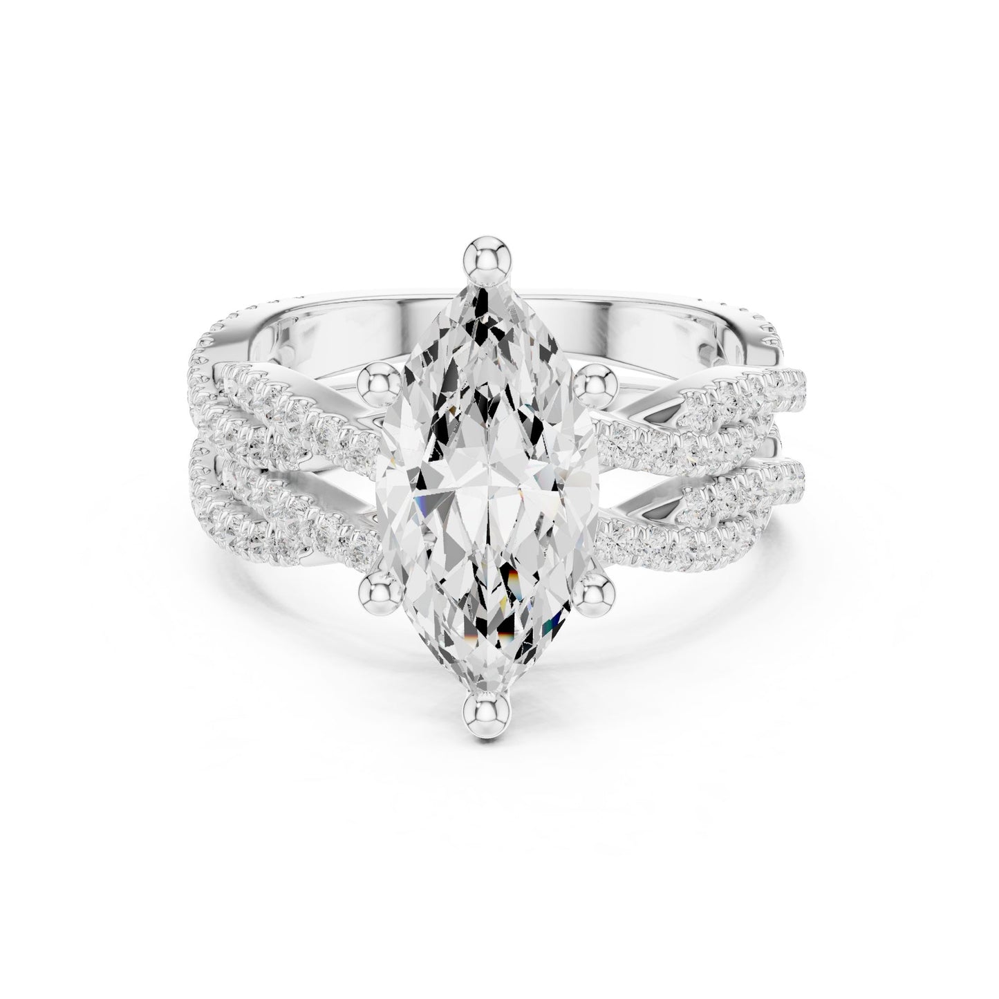 Marquise Lab Grown Diamond Side-Stone Engagement Ring
