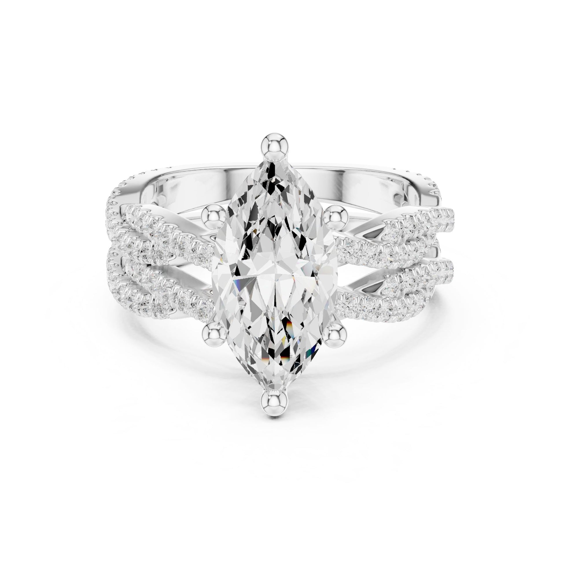 Marquise Lab Grown Diamond Side-Stone Engagement Ring