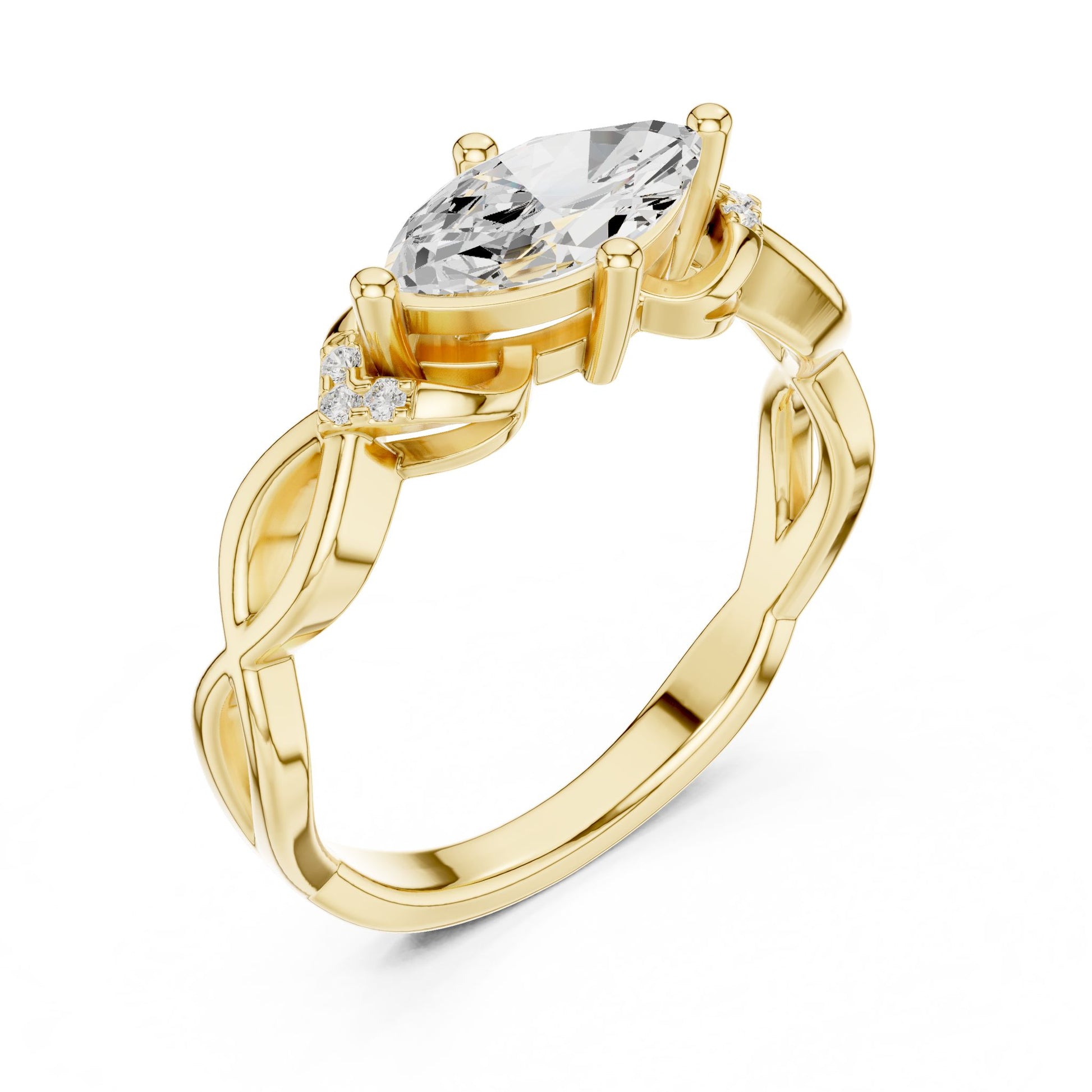 Marquise Lab Grown Diamond Side-Stone Engagement Ring