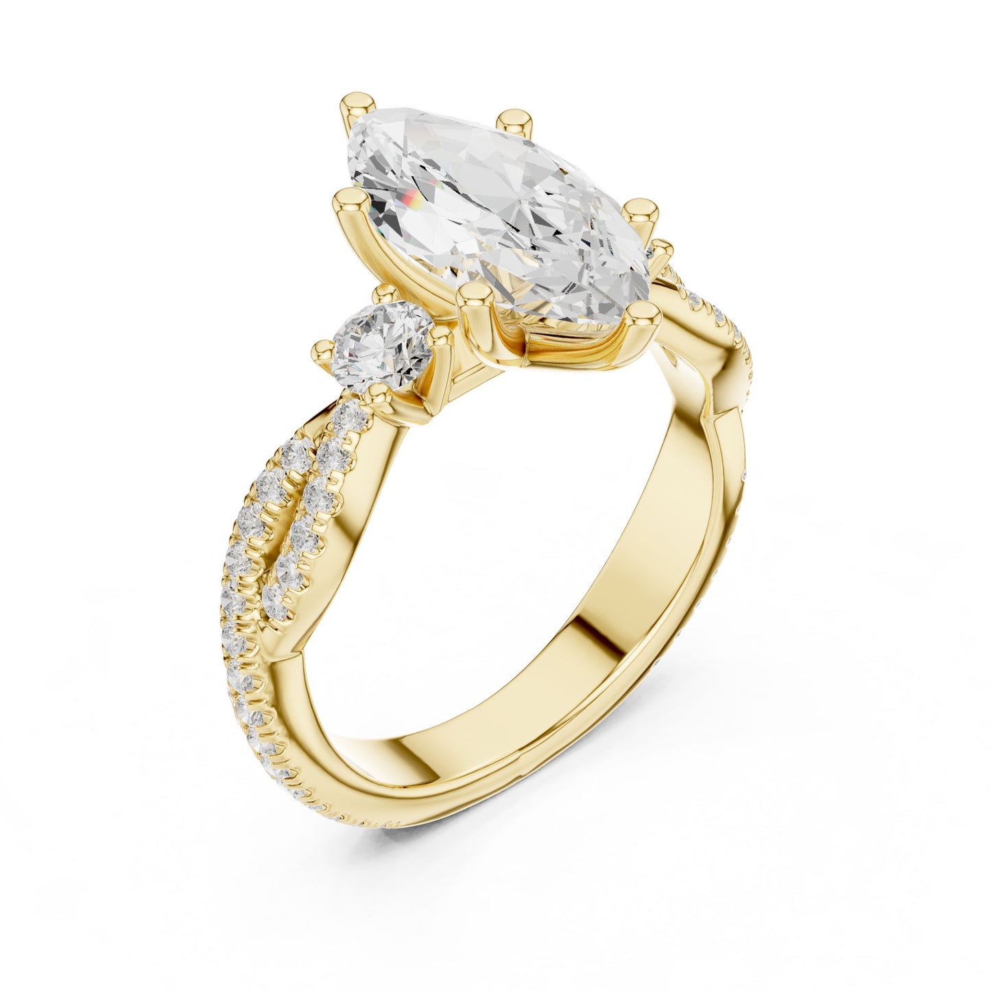Marquise Lab Grown Diamond Side-Stone Engagement Ring
