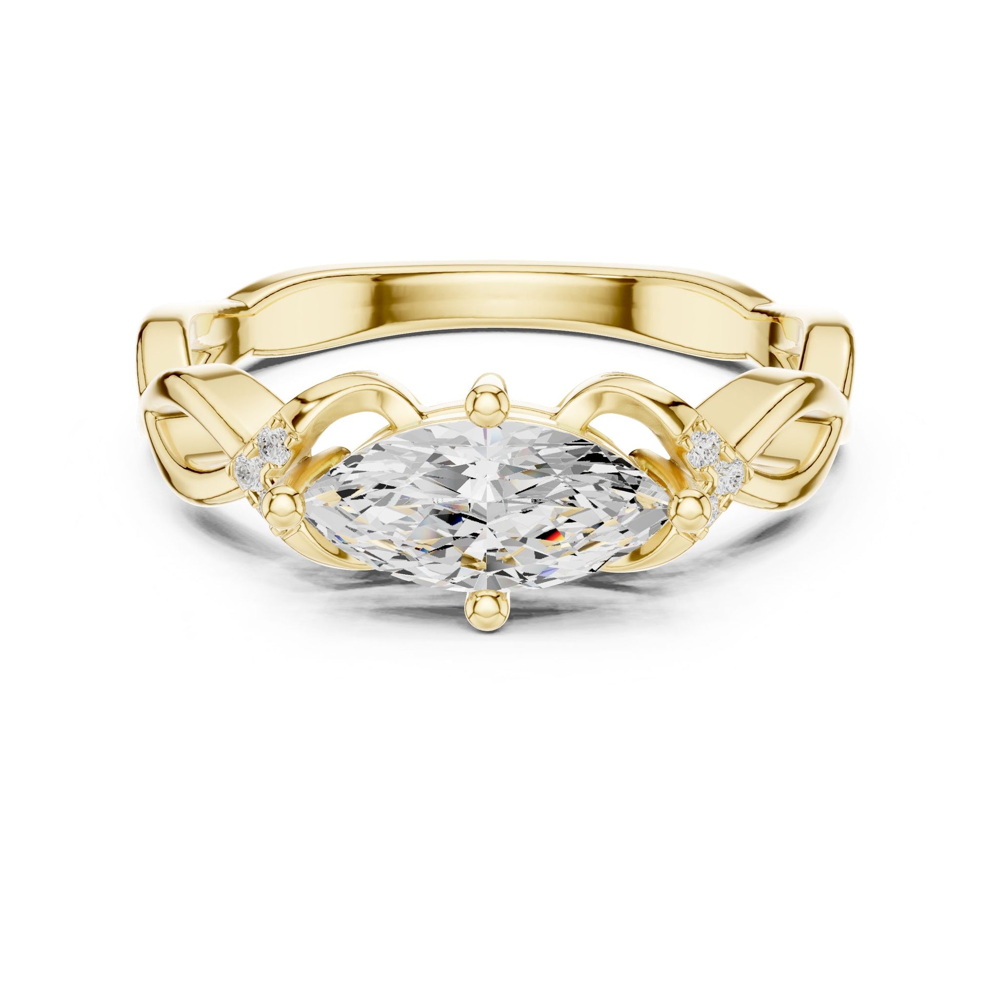 Marquise Lab Grown Diamond Side-Stone Engagement Ring