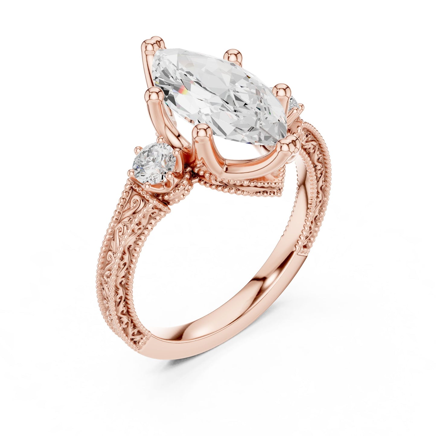 Marquise Lab Grown Diamond Three-Stone Engagement Ring