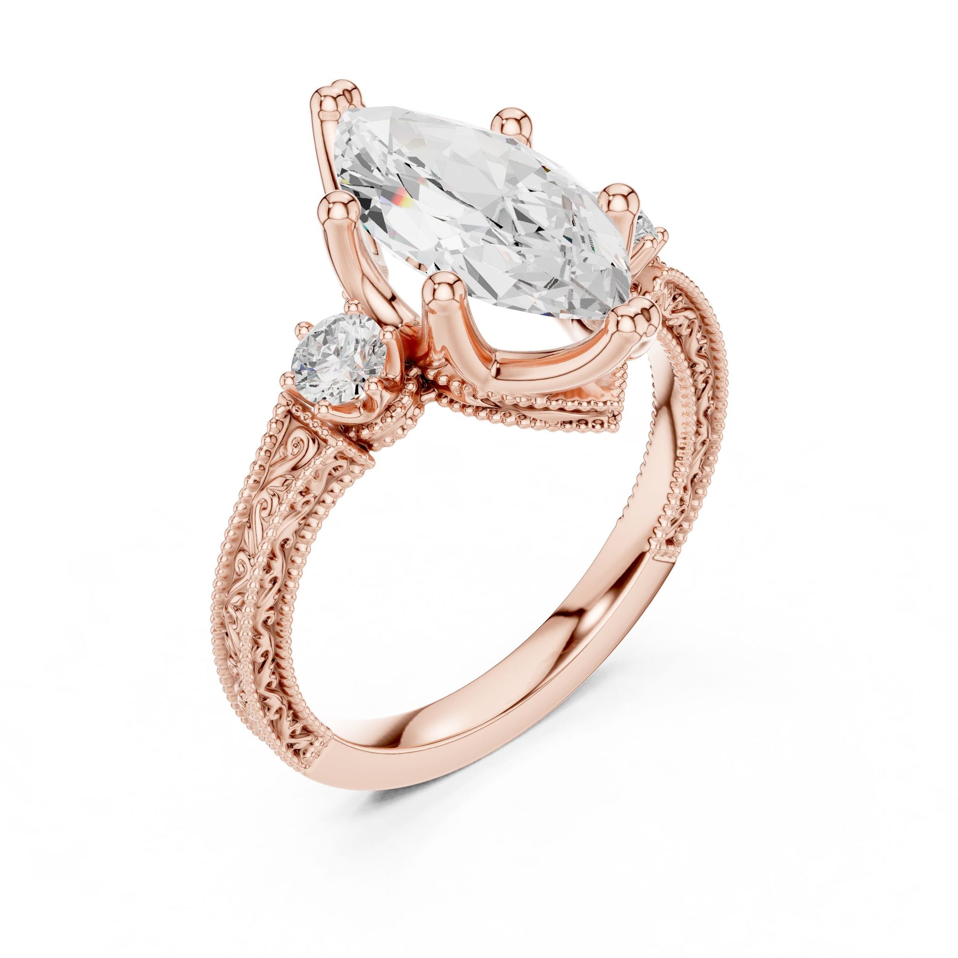 Marquise Lab Grown Diamond Three-Stone Engagement Ring
