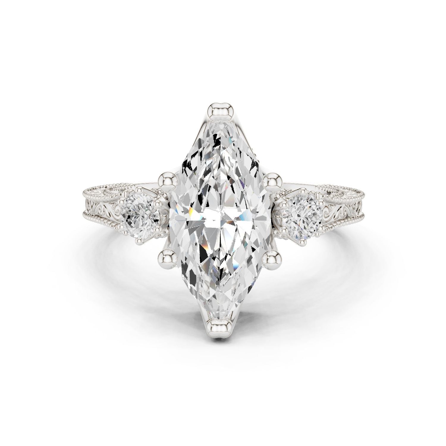Marquise Lab Grown Diamond Three-Stone Engagement Ring