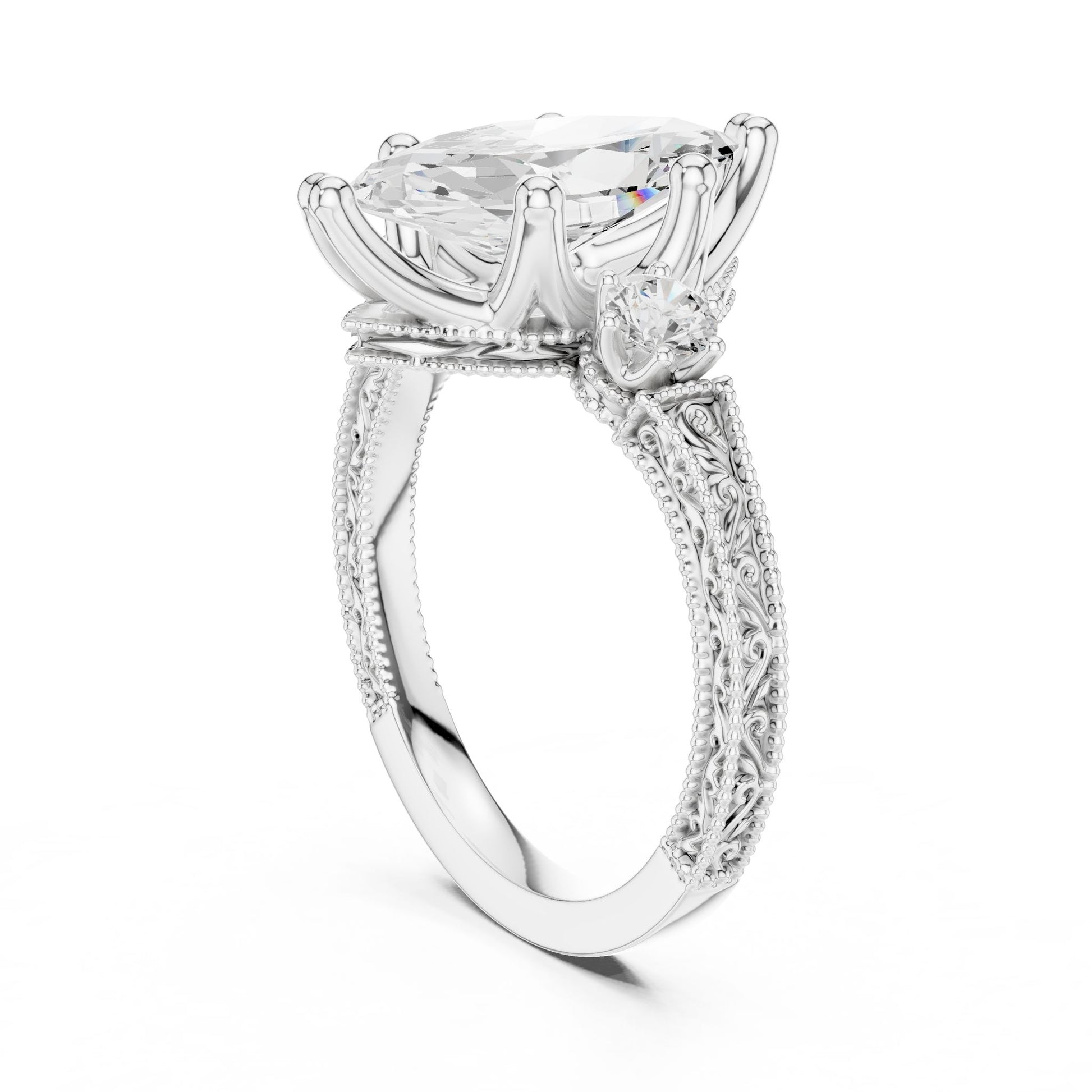 Marquise Lab Grown Diamond Three-Stone Engagement Ring