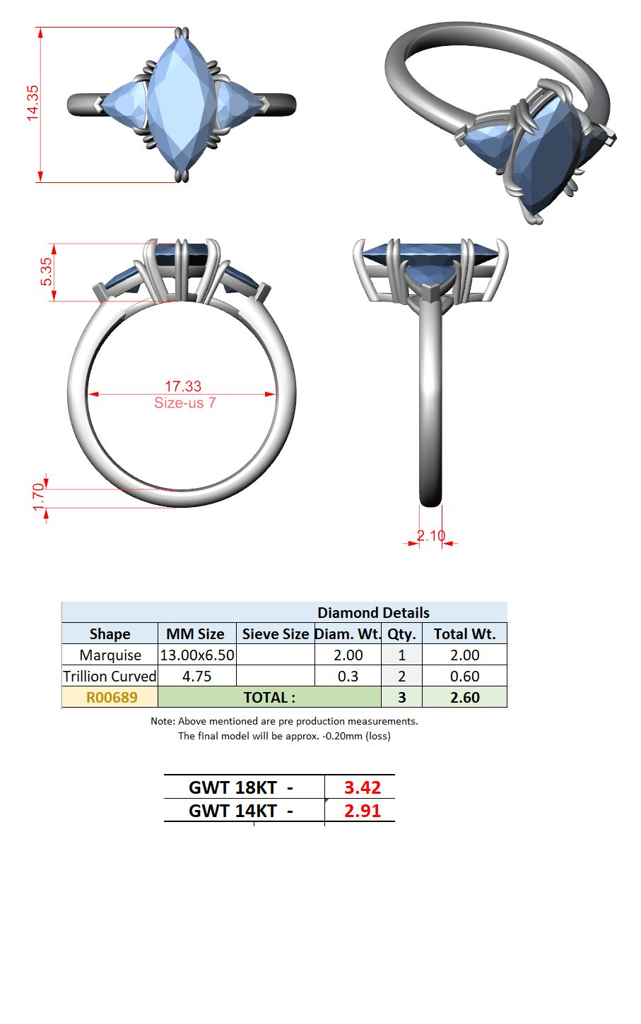 Marquise Lab Grown Diamond Three-Stone Engagement Ring